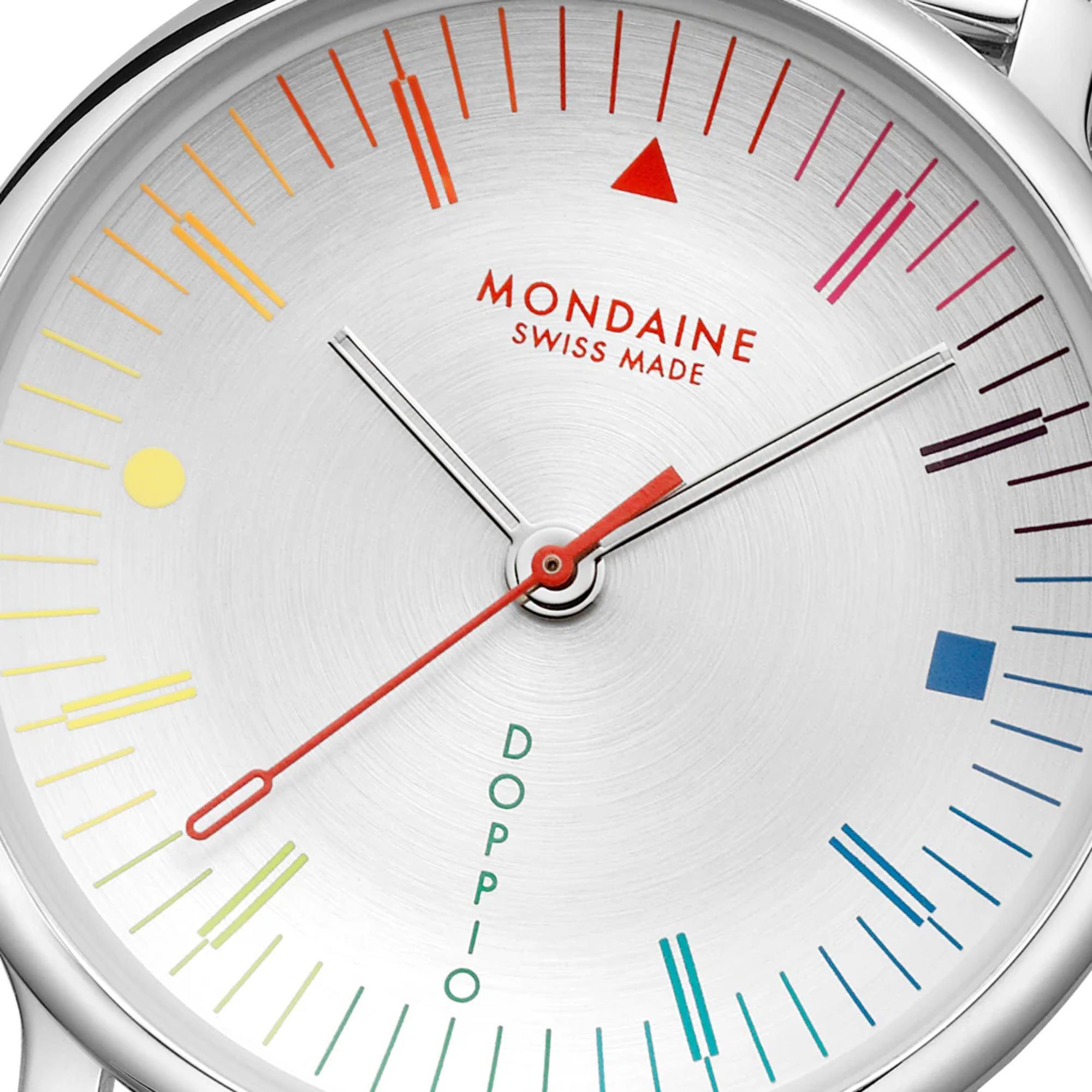 Mondaine Doppio Bauhaus Inspired 33mm White Dial Steel Ladies Quartz Watch MLE.33112.SM