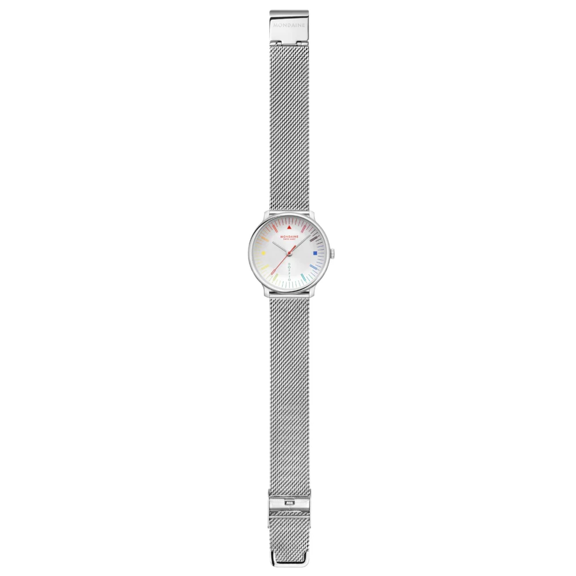 Mondaine Doppio Bauhaus Inspired 33mm White Dial Steel Ladies Quartz Watch MLE.33112.SM