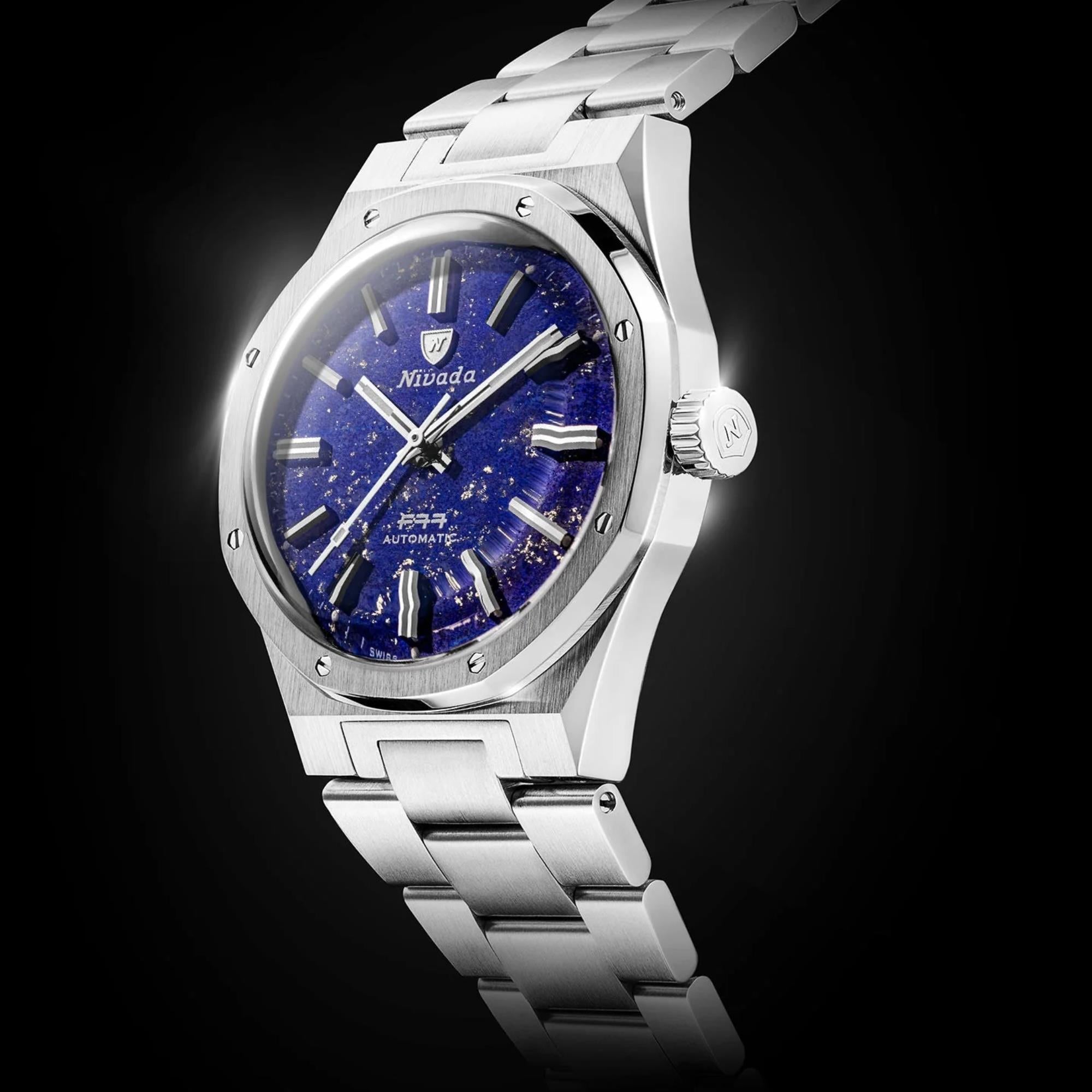 Nivada Grenchen F77 MK1 37mm Blue Dial Steel Mens Automatic Watch 68009A77