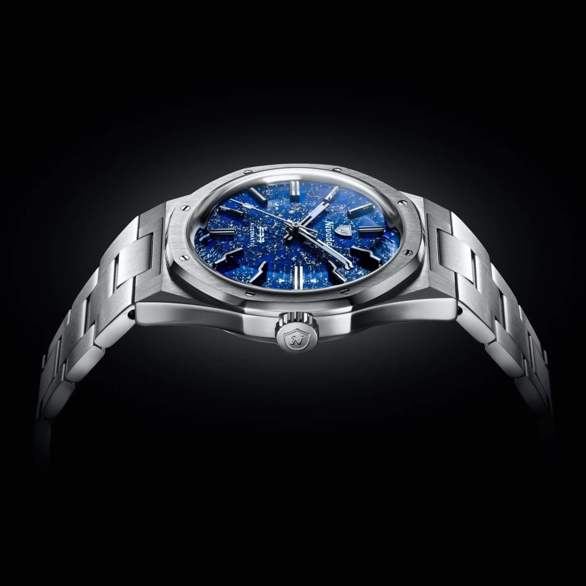 Nivada Grenchen F77 MK1 37mm Blue Dial Steel Mens Automatic Watch 68009A77