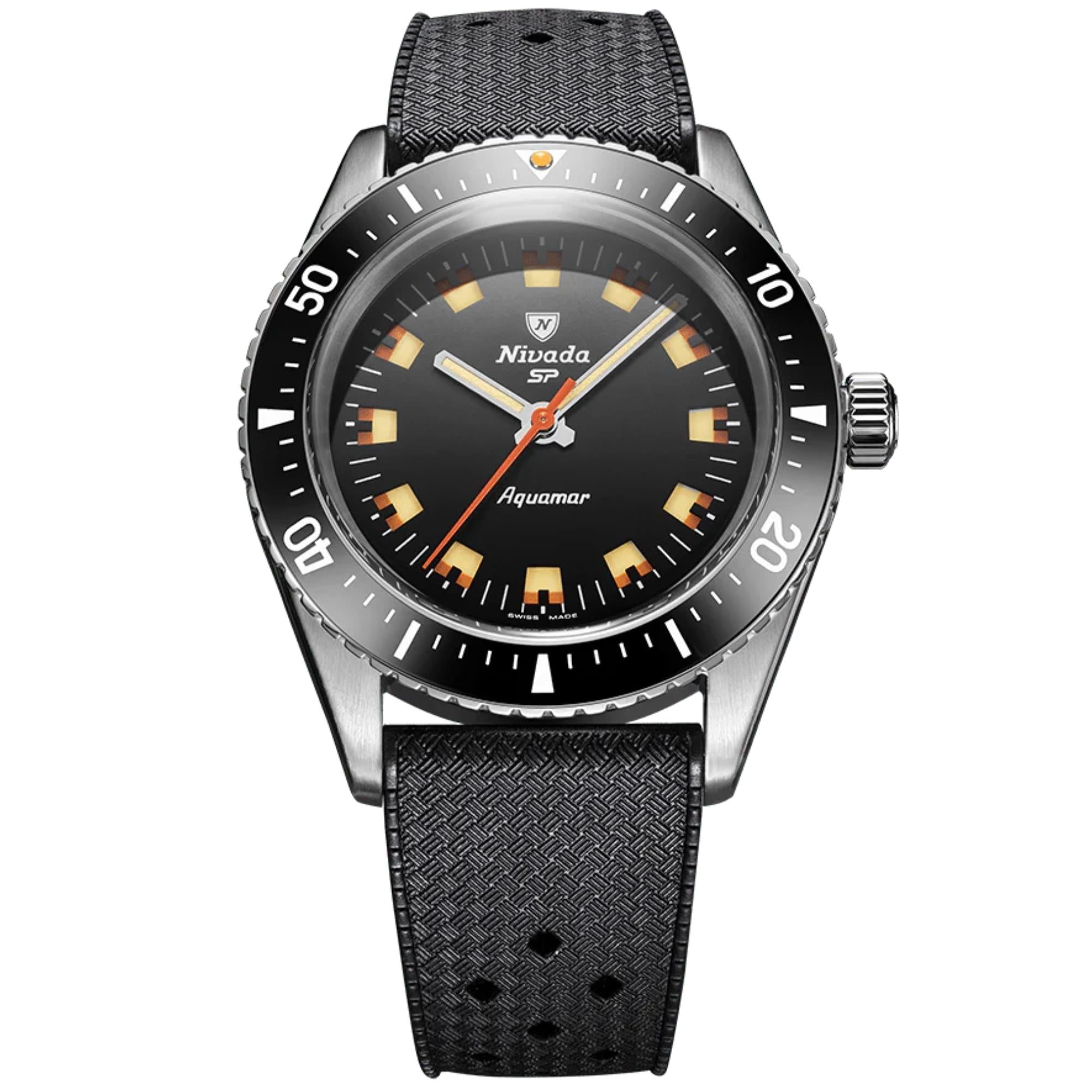 Nivada Grenchen Aquamar 38mm Black Dial Rubber Mens Automatic Watch 32068A01
