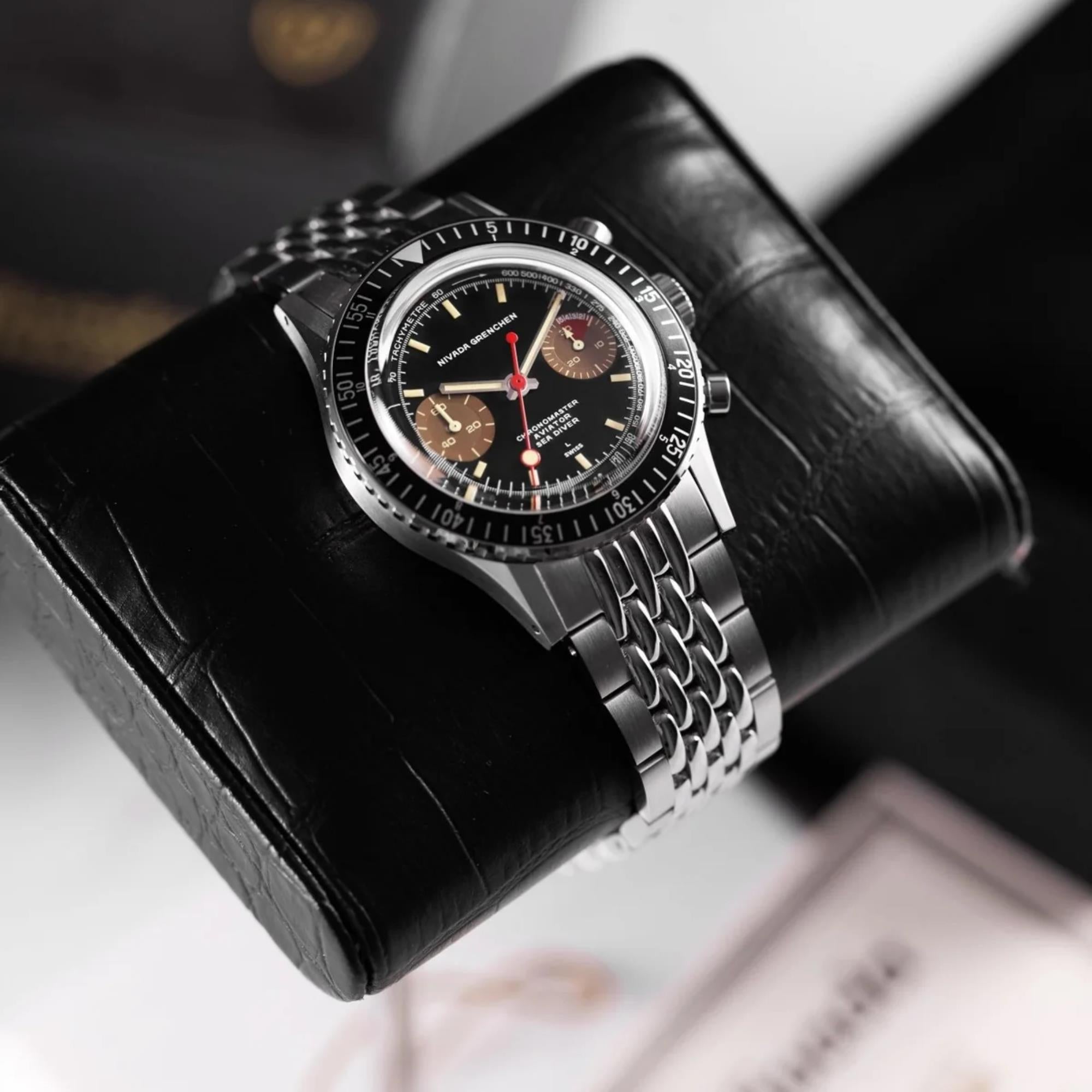 Nivada Grenchen Chronomaster 38mm Black Dial Steel Mens Manual-Wind Watch 85008M04