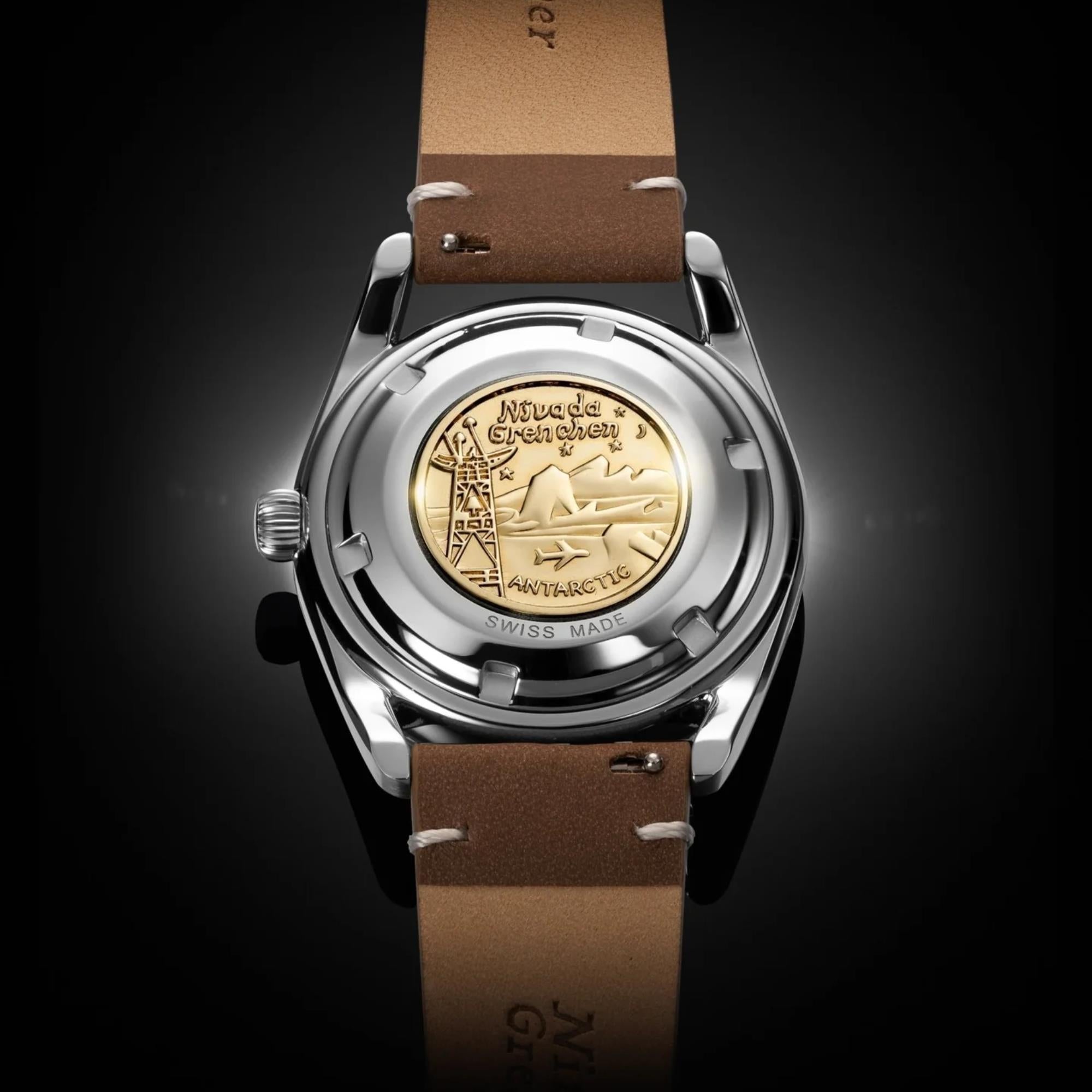 Nivada Grenchen Super Antarctic 38mm Brown Dial Leather Mens Automatic Watch 32031A23