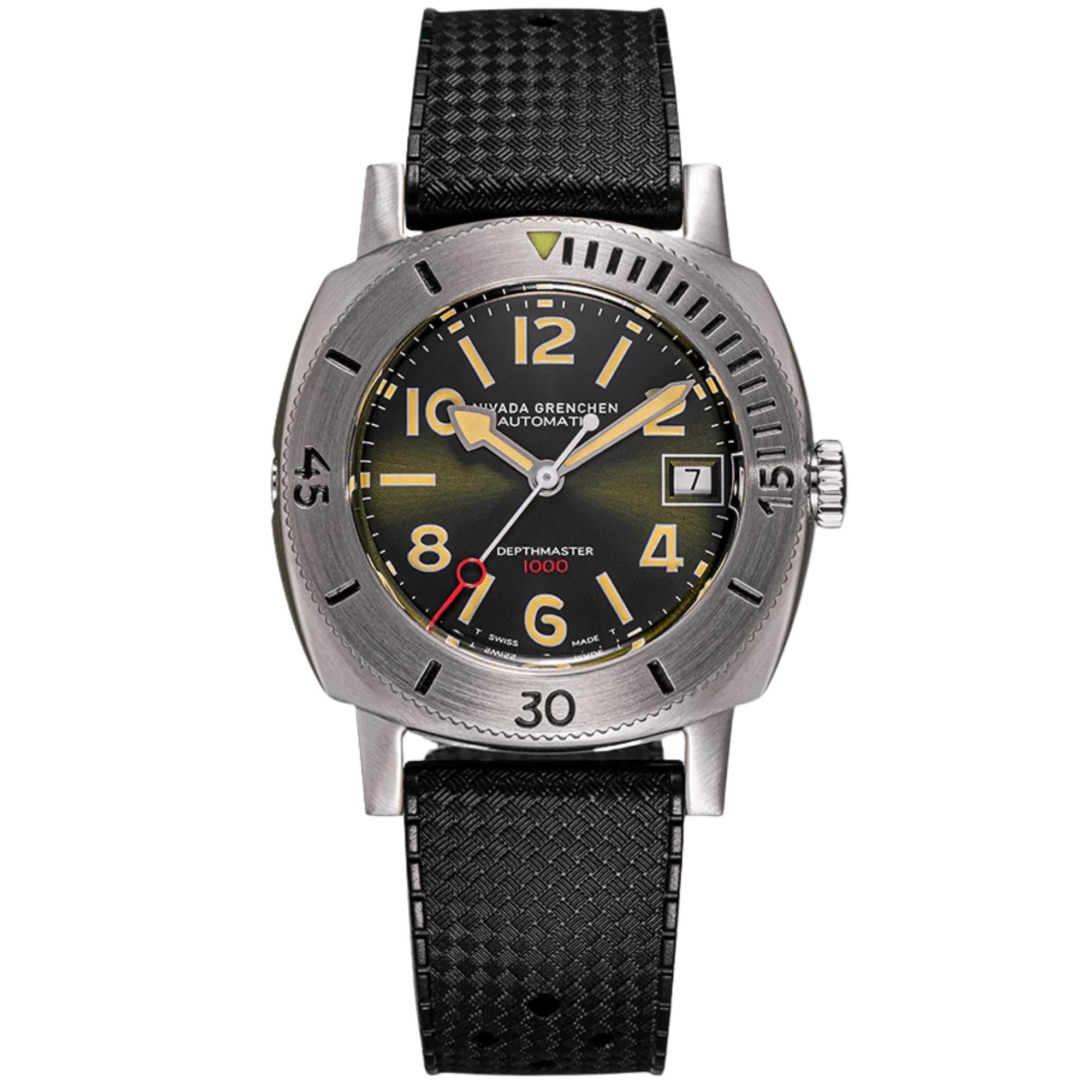 Nivada Grenchen Depthmaster 39mm Green Dial Rubber Mens Automatic Watch 14103A01