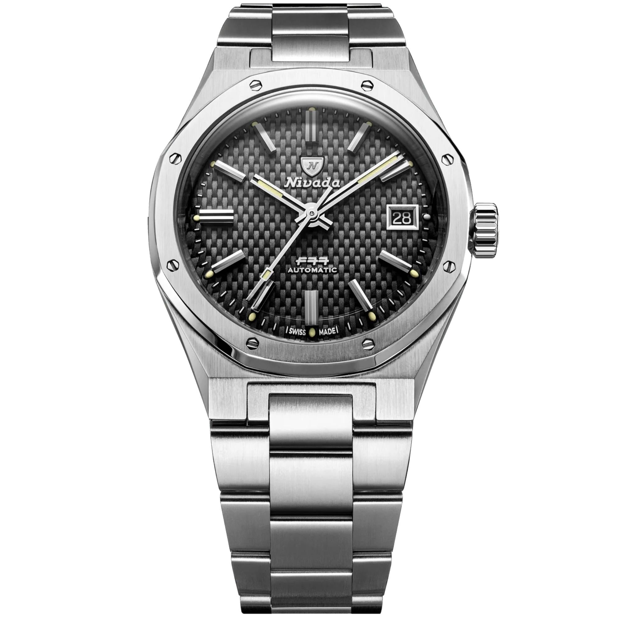 Nivada Grenchen Depthmaster 37mm Black Dial Steel Mens Automatic Watch 69000A77