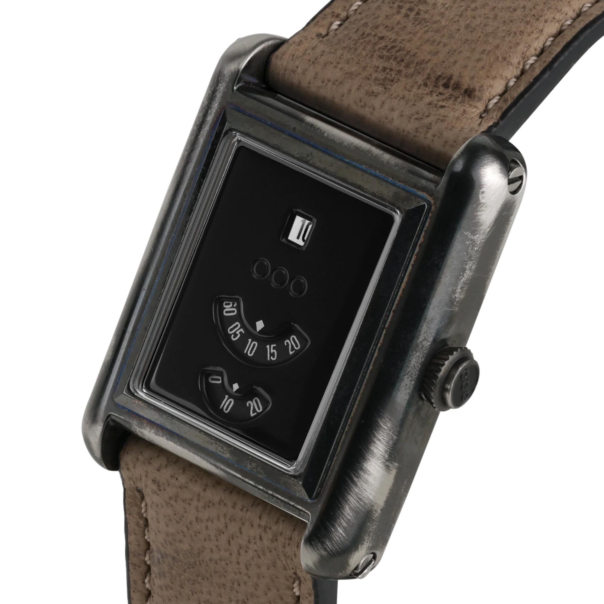 Out of Order Forma Venti Jump Hour 32mm Lacquered Black Dial Leather Automatic Watch F20BLK.OOO