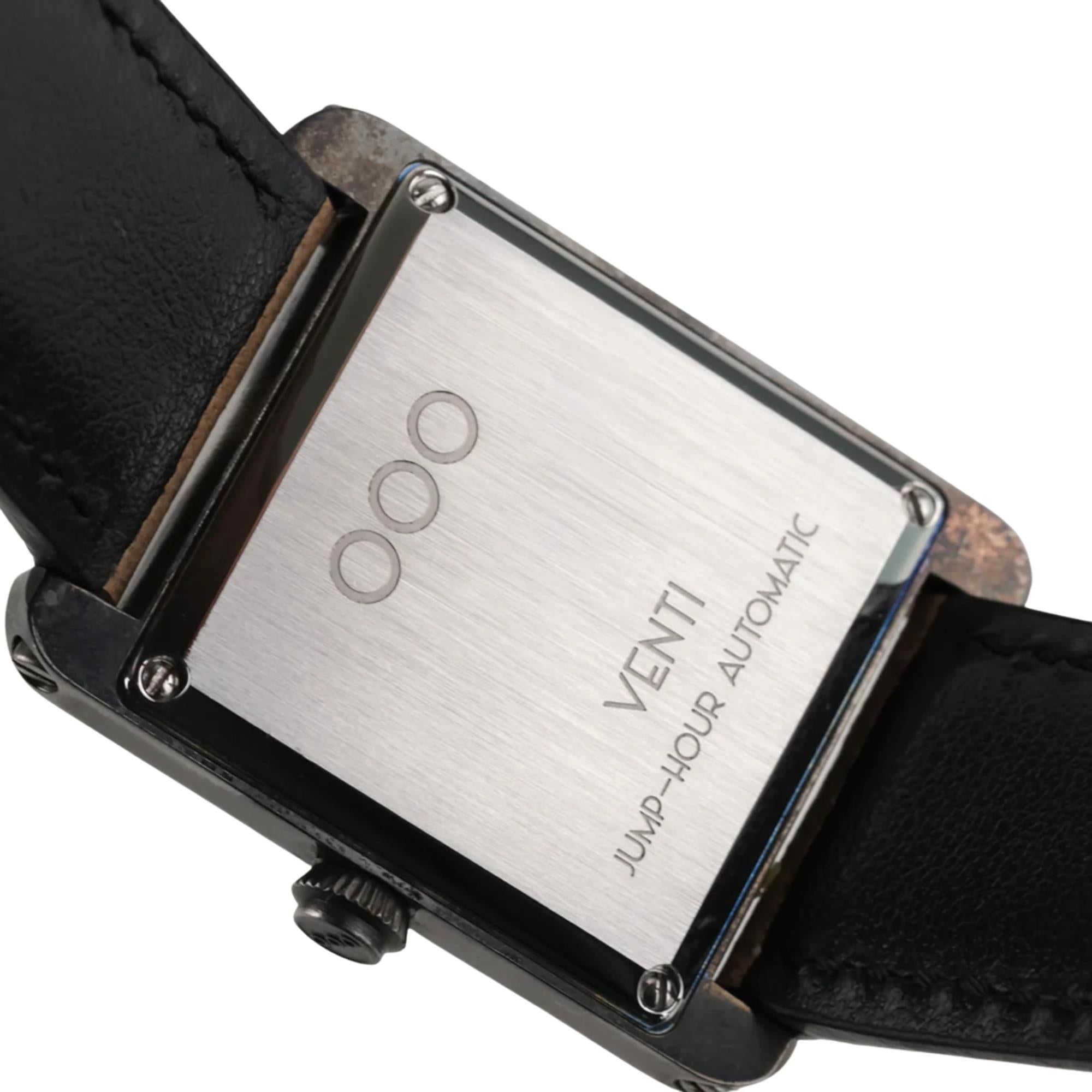 Out of Order Forma Venti Jump Hour 32mm Lacquered Black Dial Leather Automatic Watch F20BLK.OOO