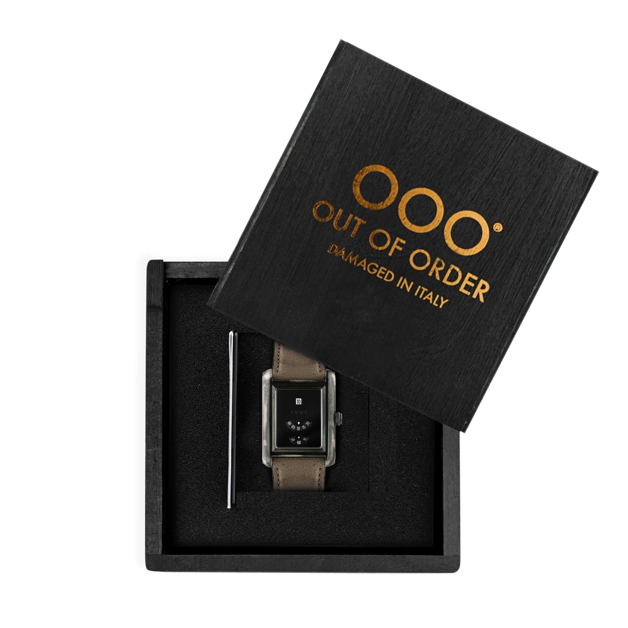 Out of Order Forma Venti Jump Hour 32mm Lacquered Black Dial Leather Automatic Watch F20BLK.OOO