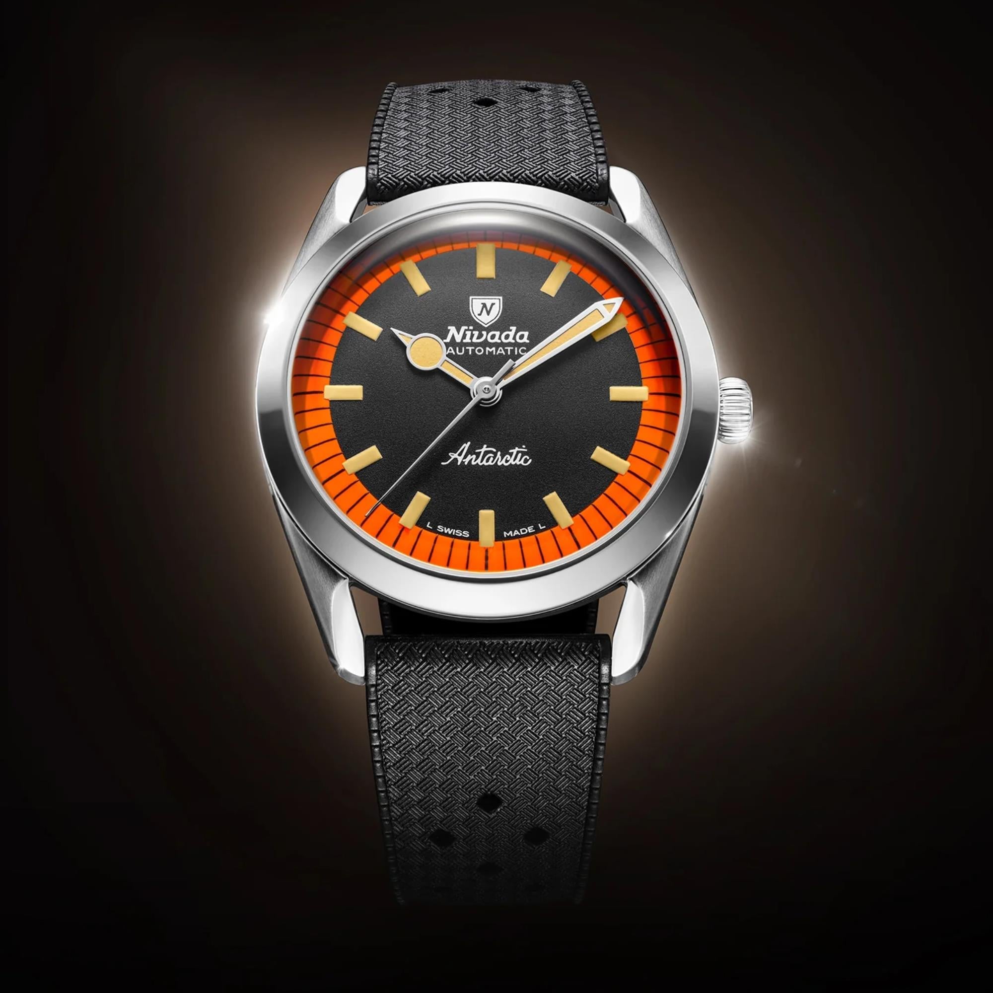 Nivada Grenchen Super Antarctic 38mm Limited Edition Black Dial Rubber Mens Automatic Watch 32057A01