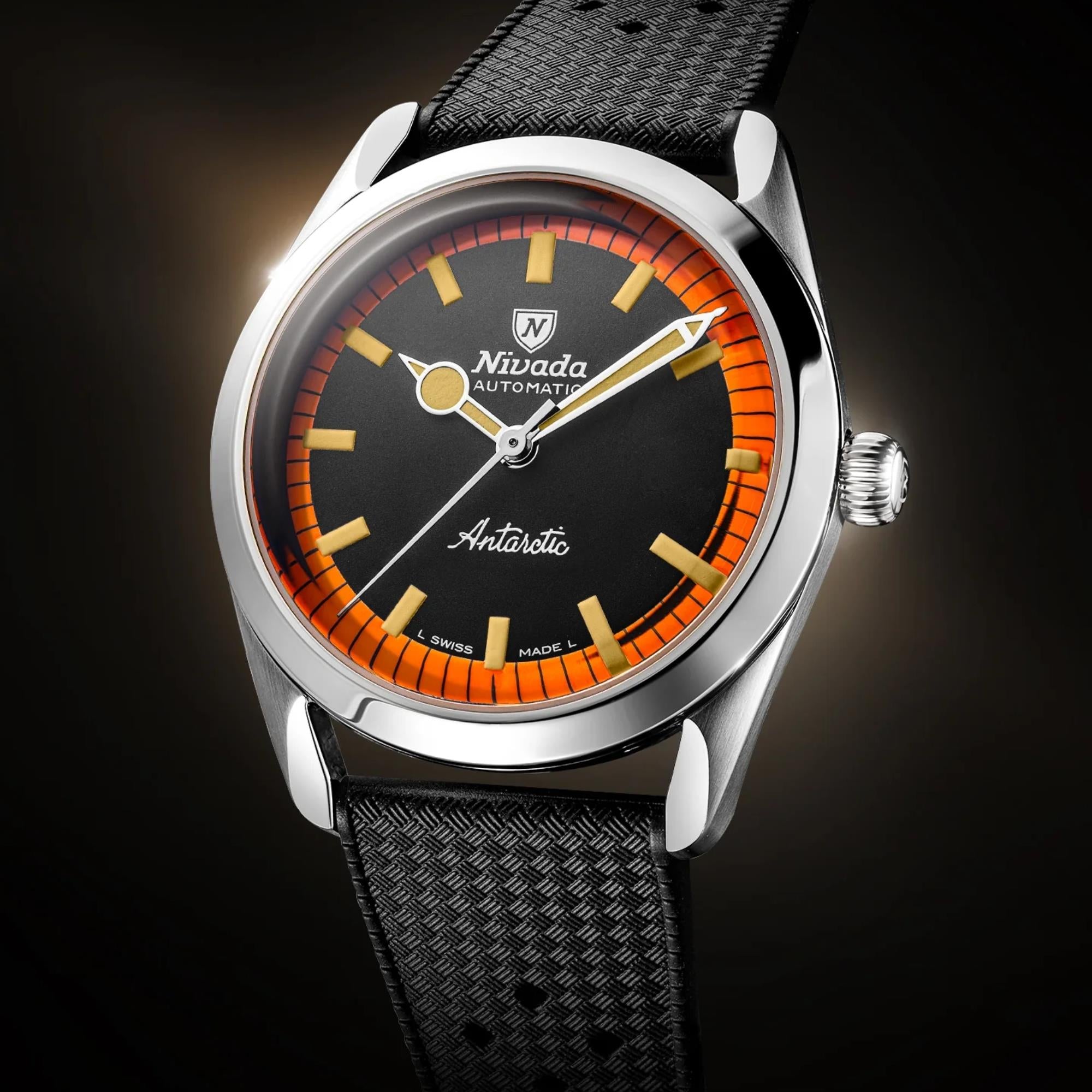 Nivada Grenchen Super Antarctic 38mm Limited Edition Black Dial Rubber Mens Automatic Watch 32057A01