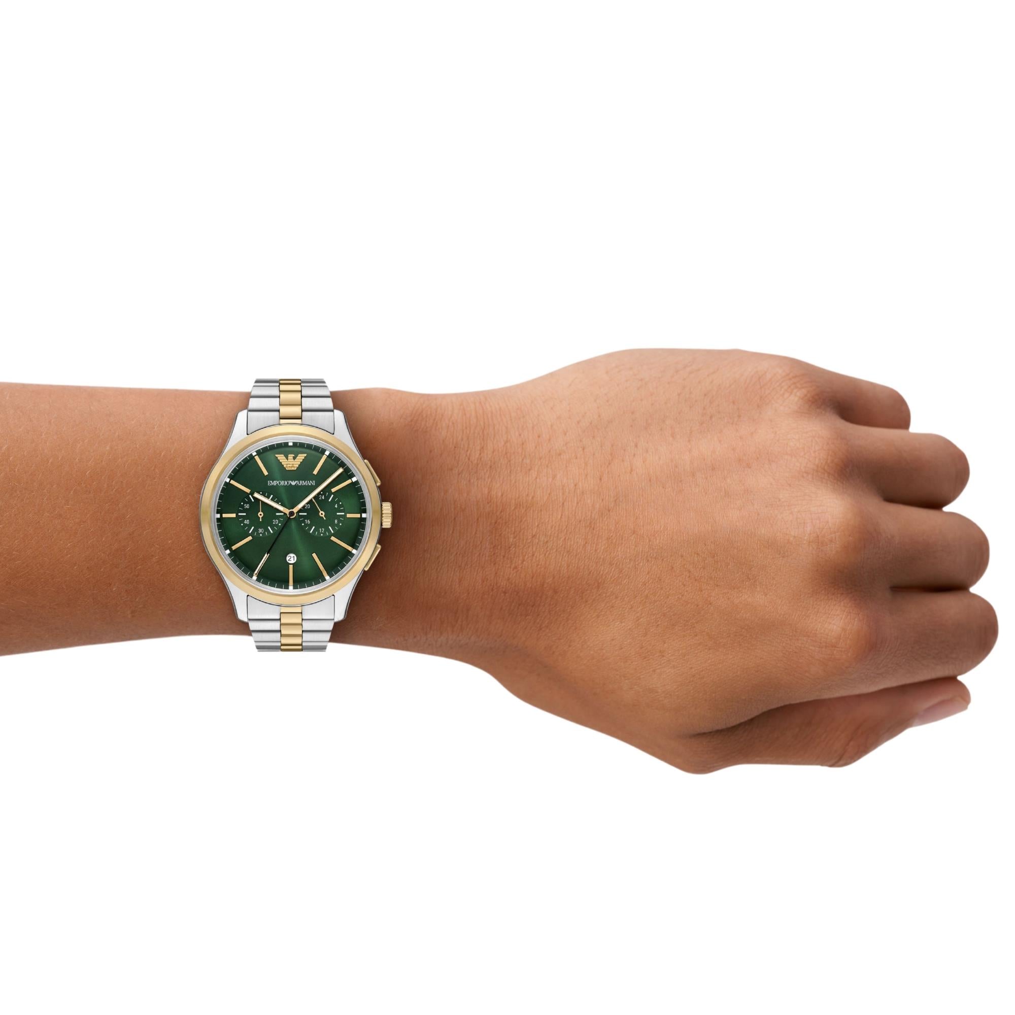 Emporio Armani Dario 42mm Chronograph Green Dial Steel Mens Quartz Watch AR11692