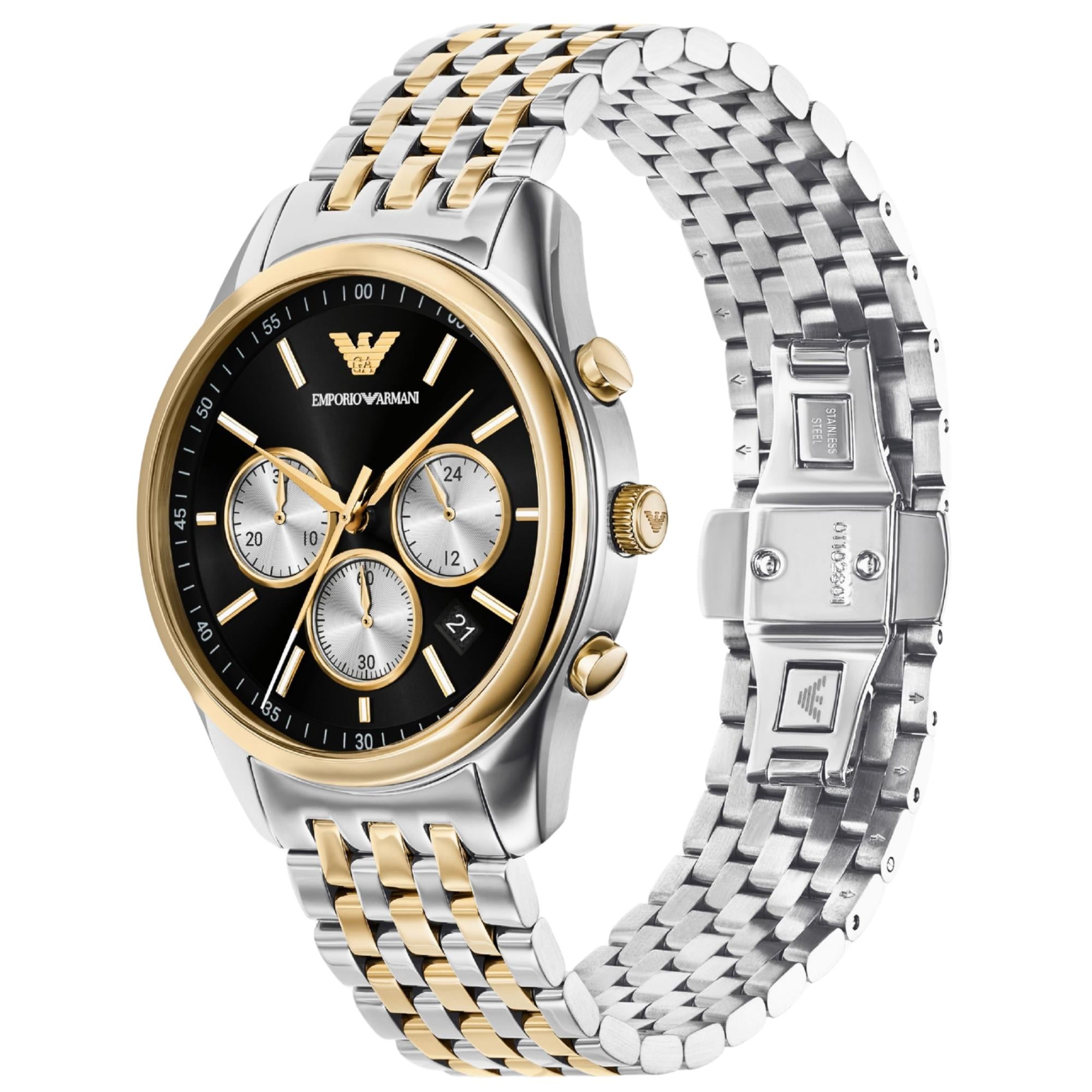 Emporio Armani Antonio AR11713 two-tone gold and silver steel bracelet and deployment clasp detail