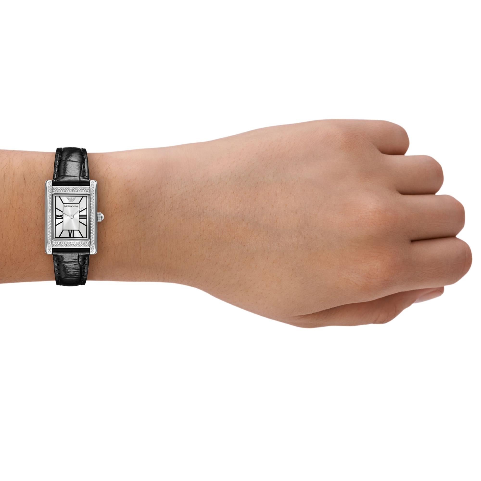 Emporio Armani Genni 32mm Silver Dial Leather Ladies Quartz Watch AR11623
