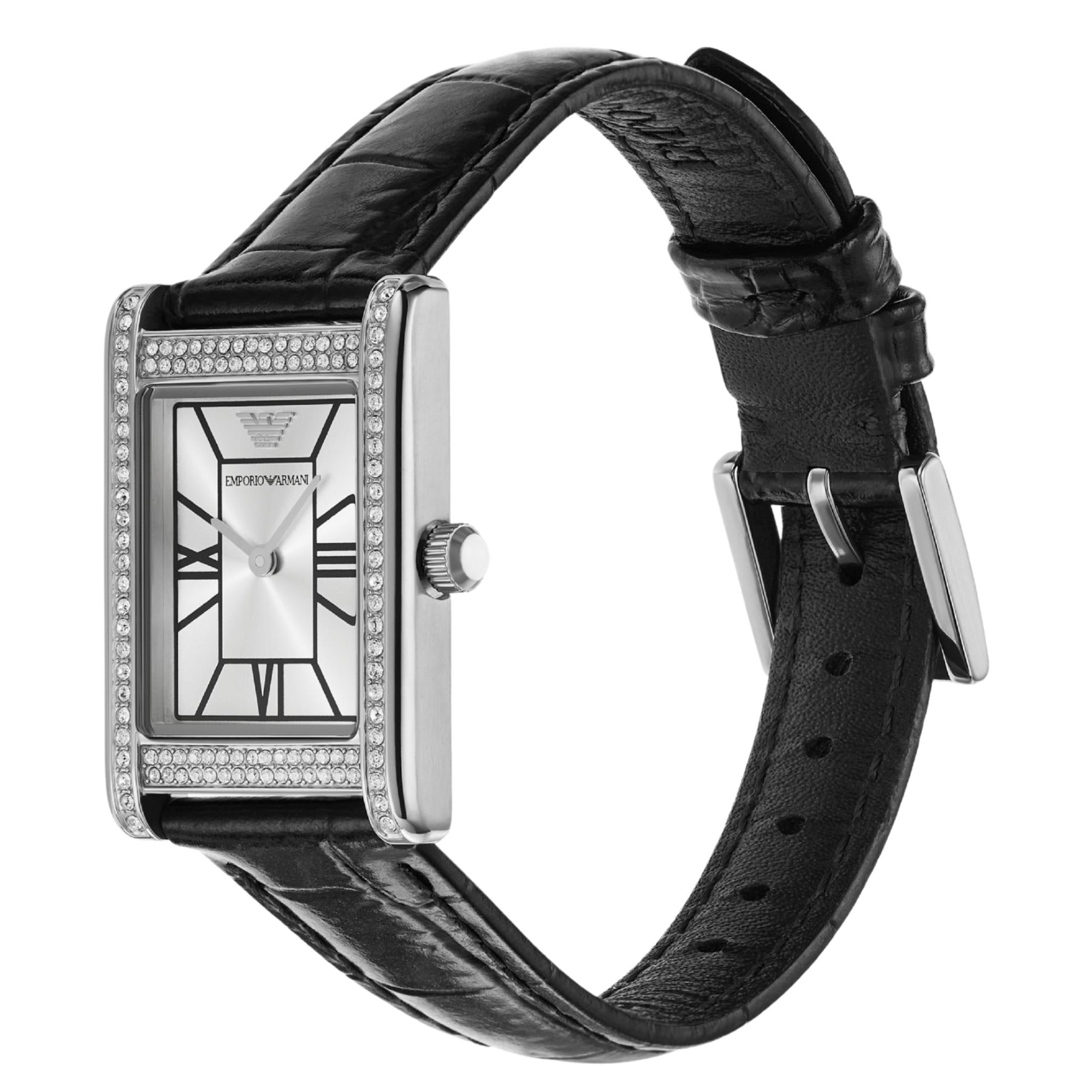 Emporio Armani Genni 32mm Silver Dial Leather Ladies Quartz Watch AR11623