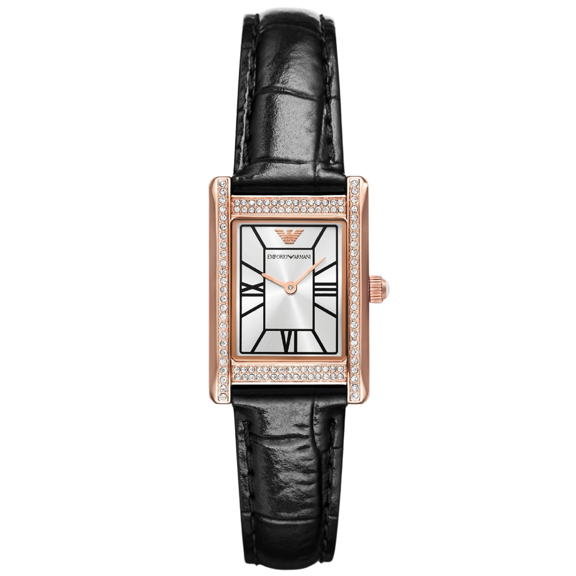 Emporio Armani Genni 32mm Silver Dial Leather Ladies Quartz Watch AR11624