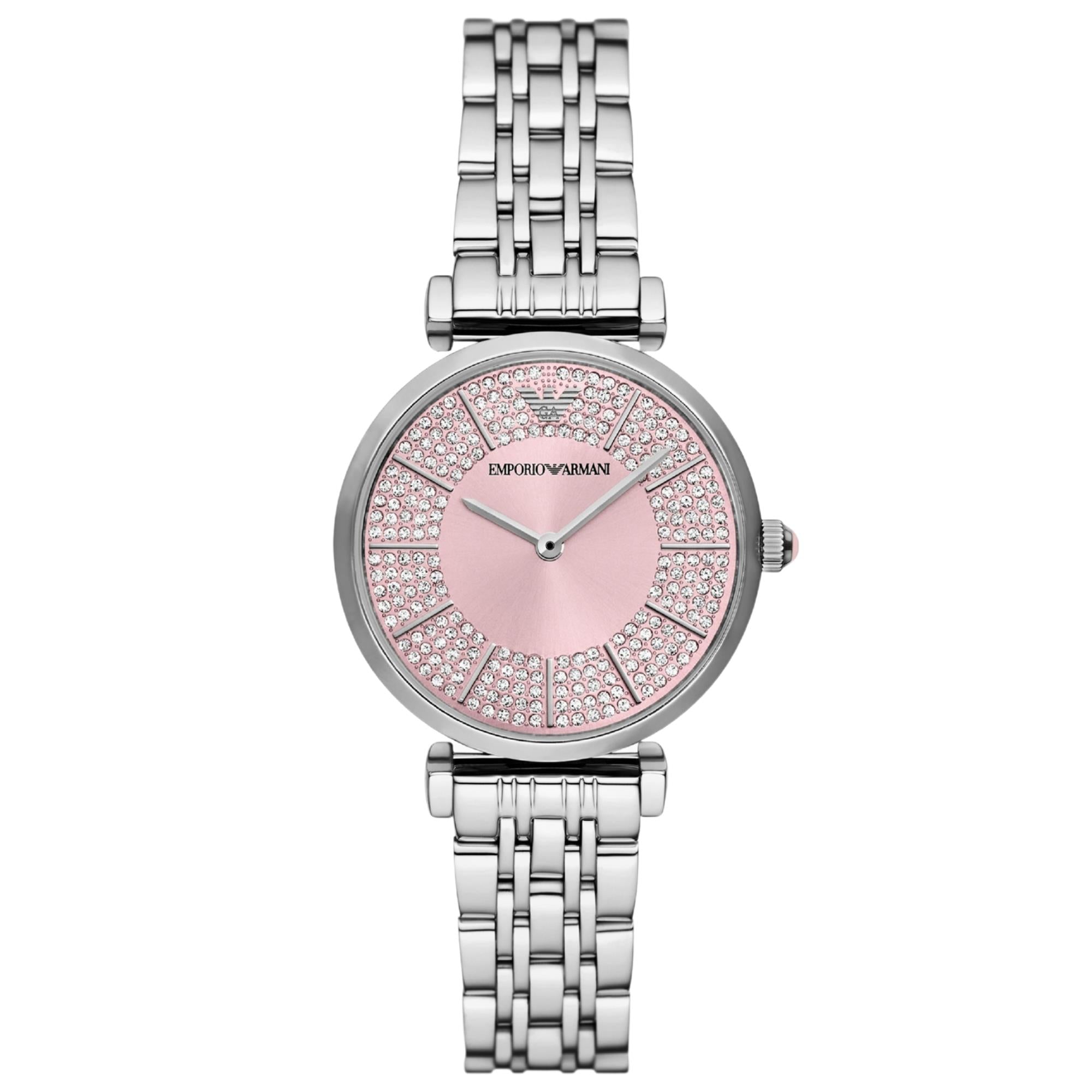Emporio Armani Gianni 32mm Pink Dial Steel Ladies Quartz Watch AR11686