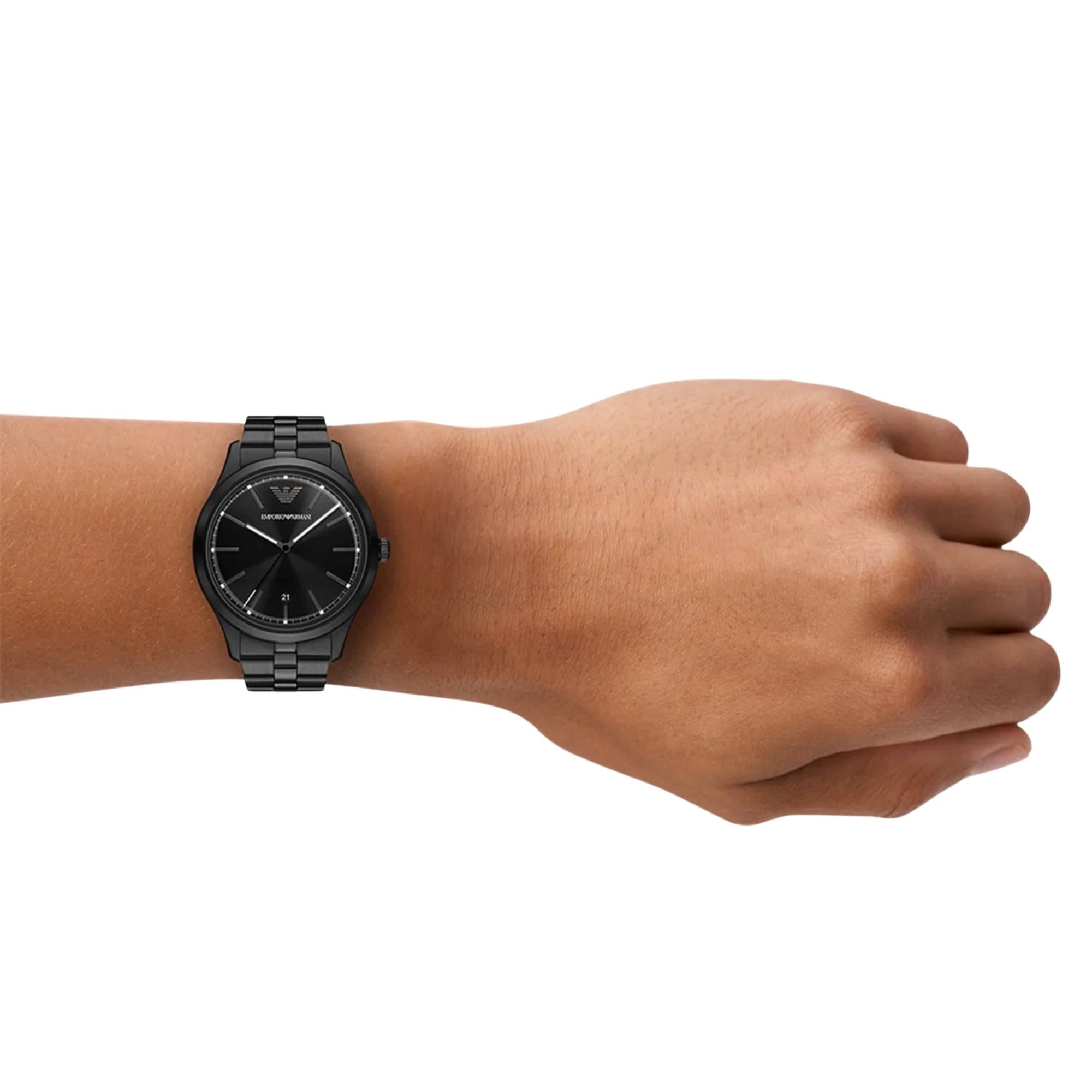 Emporio Armani Dario 41mm Black Dial Steel Mens Quartz Watch AR11736