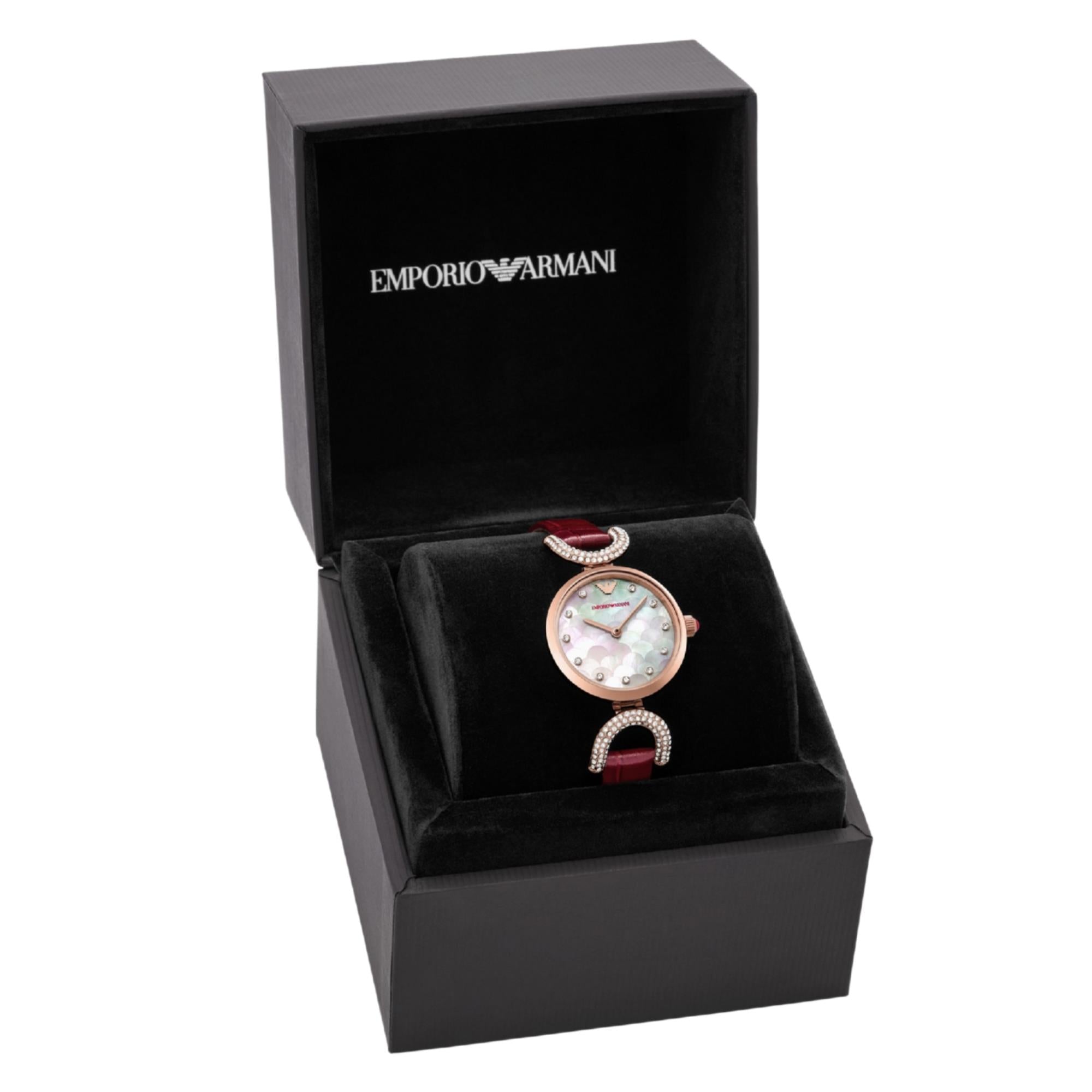 Emporio Armani Gianni 28mm Mother of Pearl Dial Leather Ladies Quartz Watch AR11737