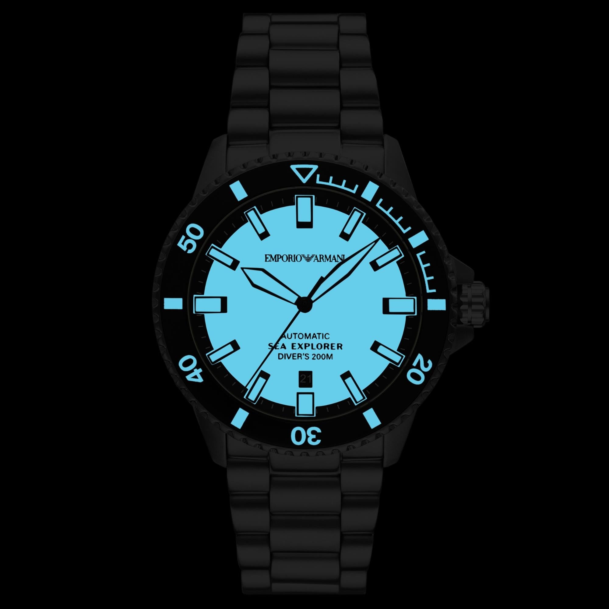 Emporio Armani Sea Explorer 42.5mm Yellow Dial Steel Mens Automatic Watch AR60083