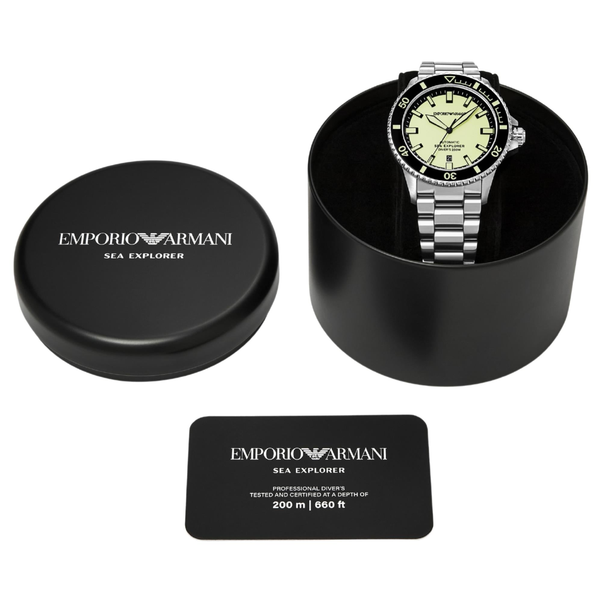 Emporio Armani Sea Explorer 42.5mm Yellow Dial Steel Mens Automatic Watch AR60083