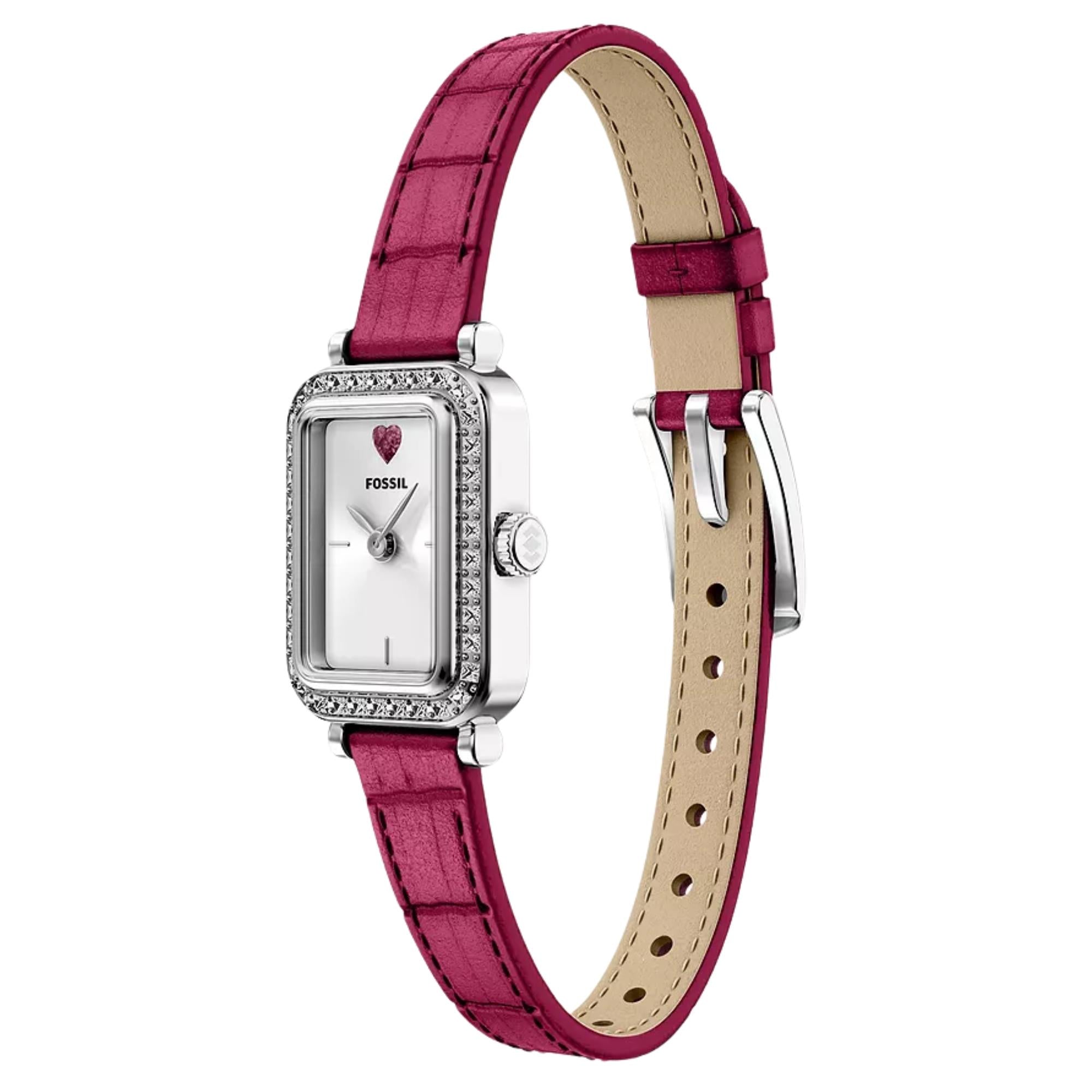 Fossil Raquel 18mm Silver Dial Leather Ladies Quartz Watch ES5466