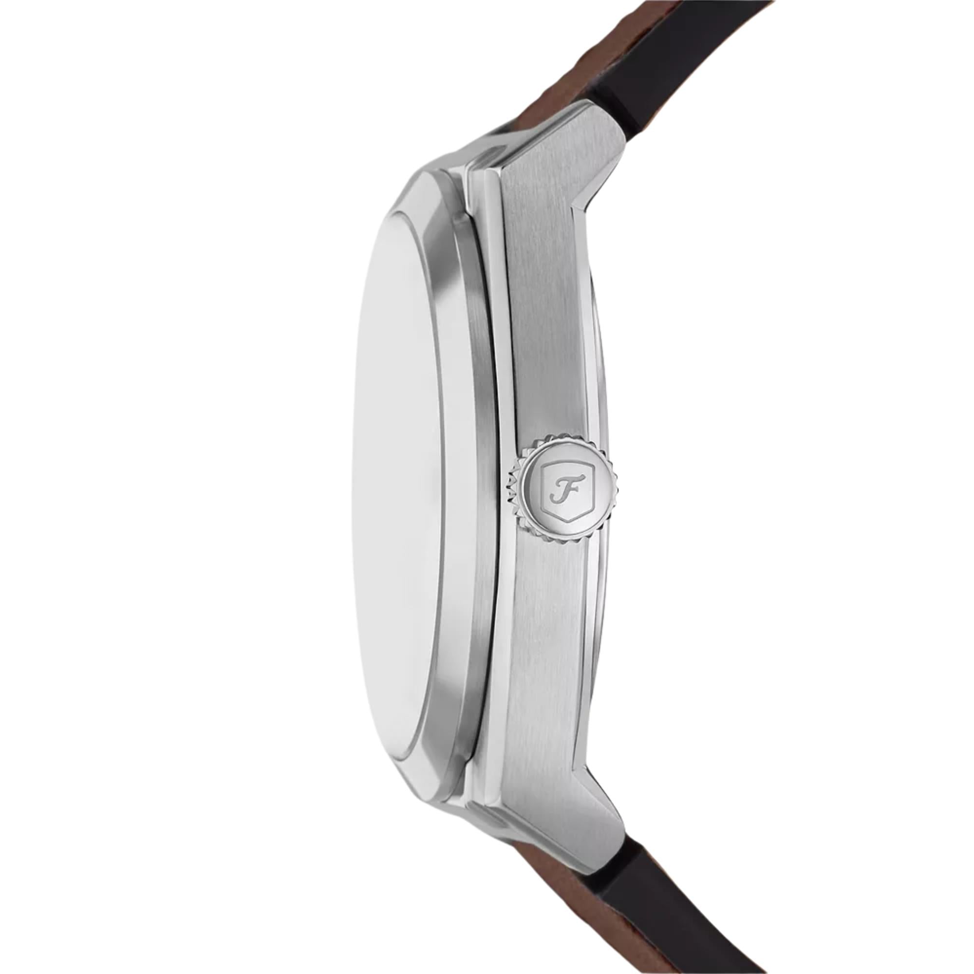 Fossil Everett 42mm Cream Sunray Dial Leather Mens Quartz Watch FS6071