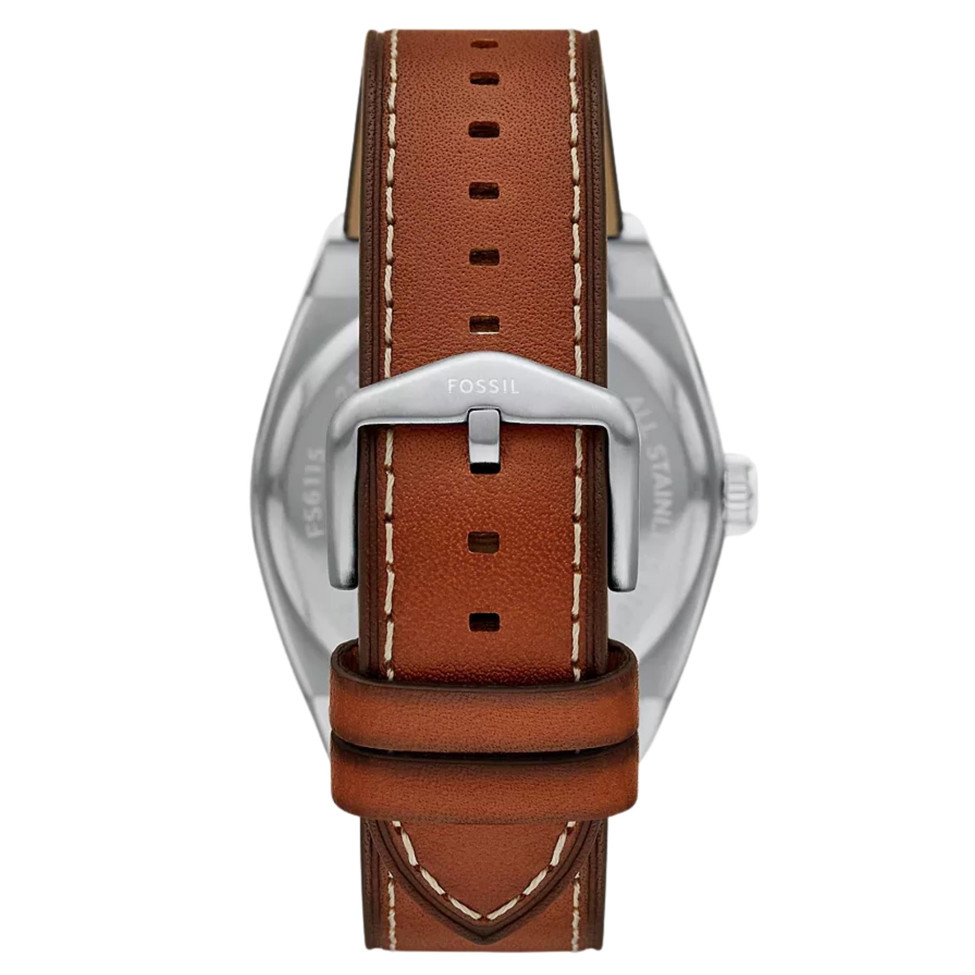 Fossil Everett 42mm Blue Dial Leather Mens Quartz Watch FS6115