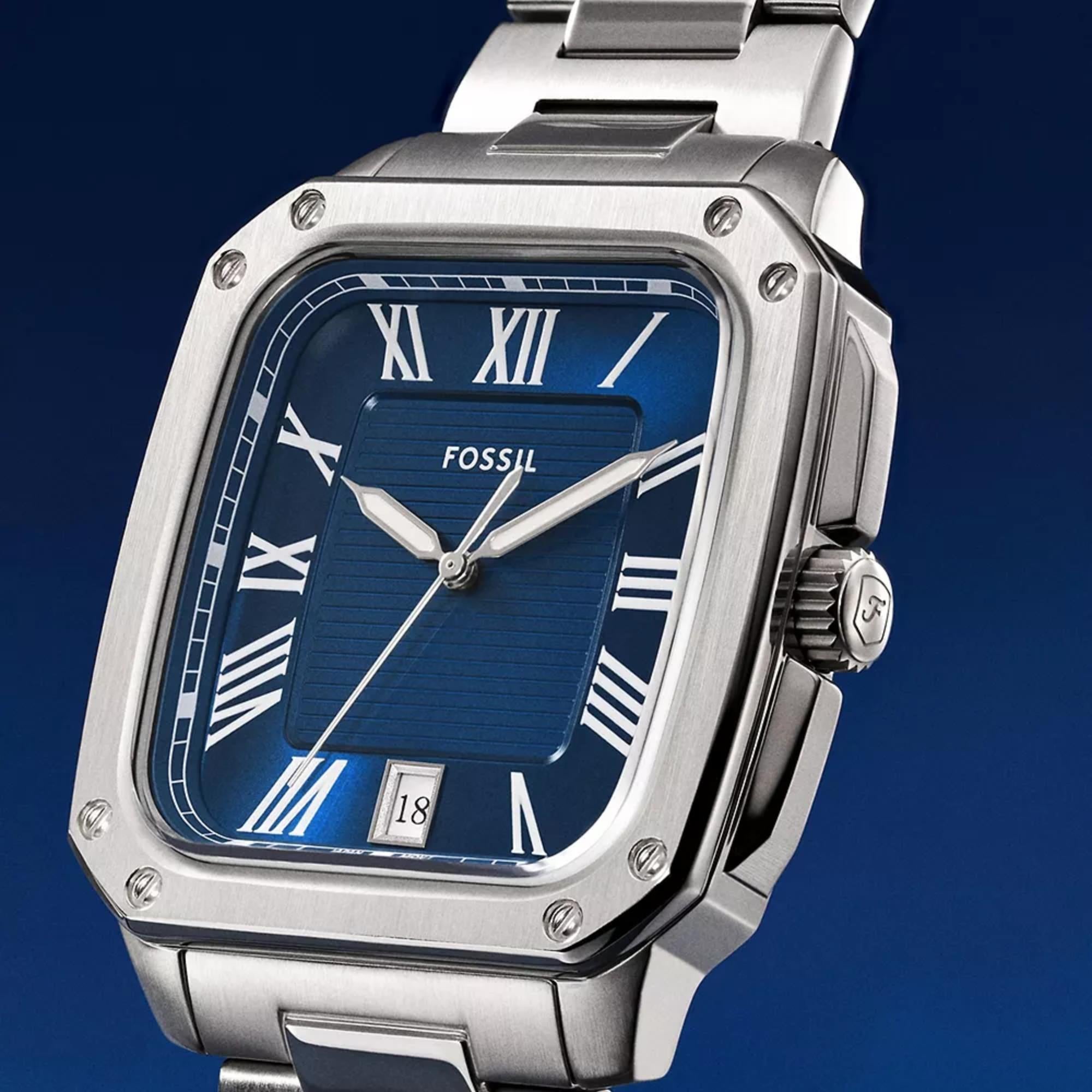 Fossil Crosby 42mm Blue Dial Steel Mens Quartz Watch FS6121