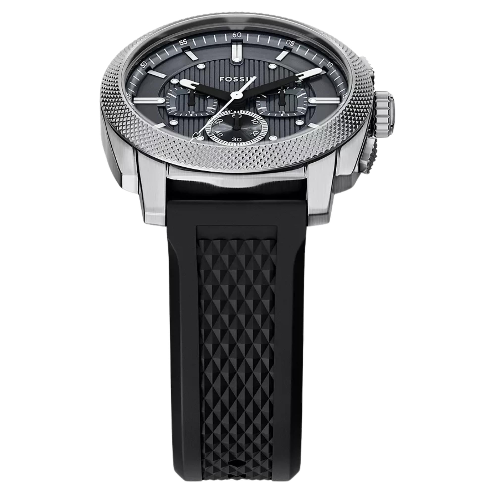 Fossil Machine 44mm Chronograph Grey Dial Silicone Mens Quartz Watch FS6145SET