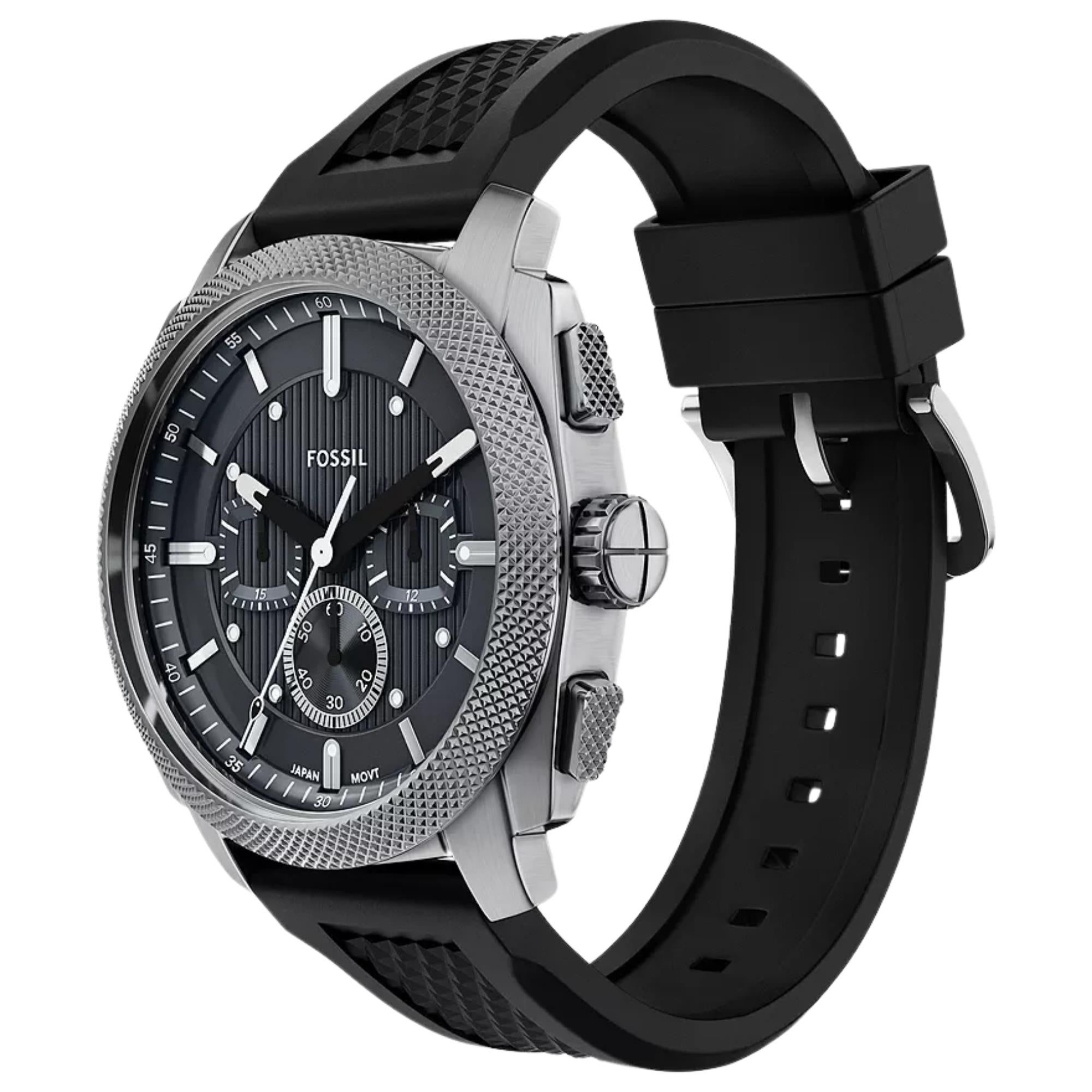 Fossil Machine 44mm Chronograph Grey Dial Silicone Mens Quartz Watch FS6145SET