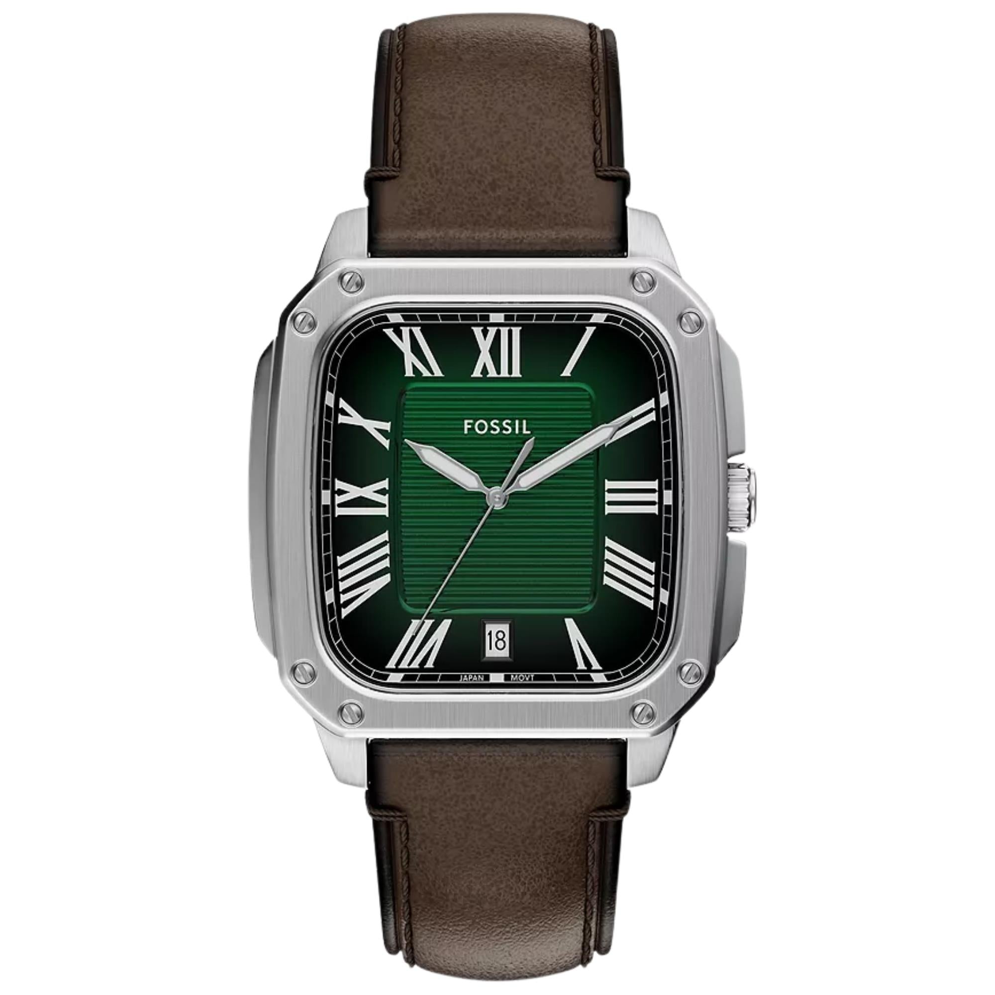 Fossil Crosby 42mm Green Dial Leather Mens Quartz Watch FS6150