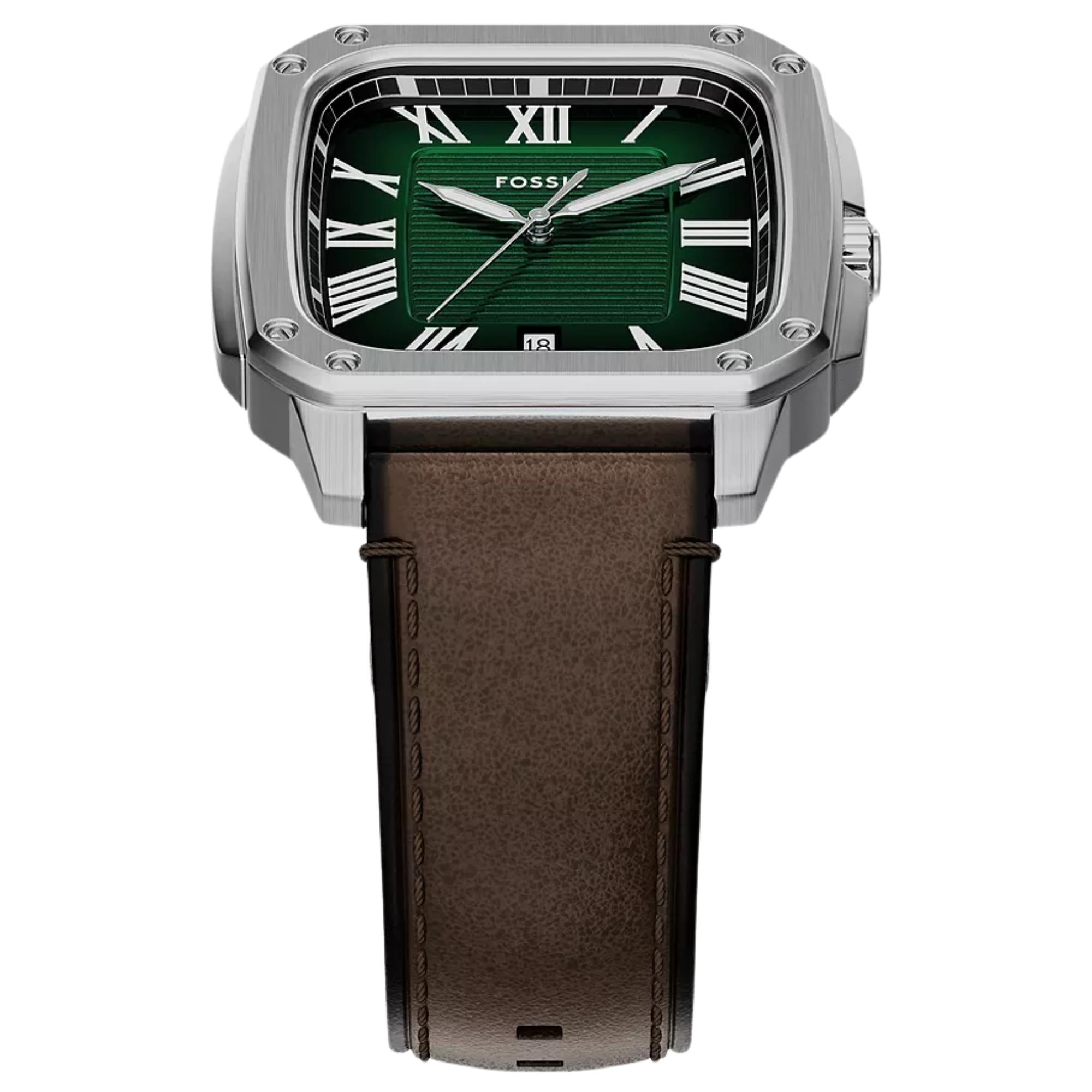 Fossil Crosby 42mm Green Dial Leather Mens Quartz Watch FS6150