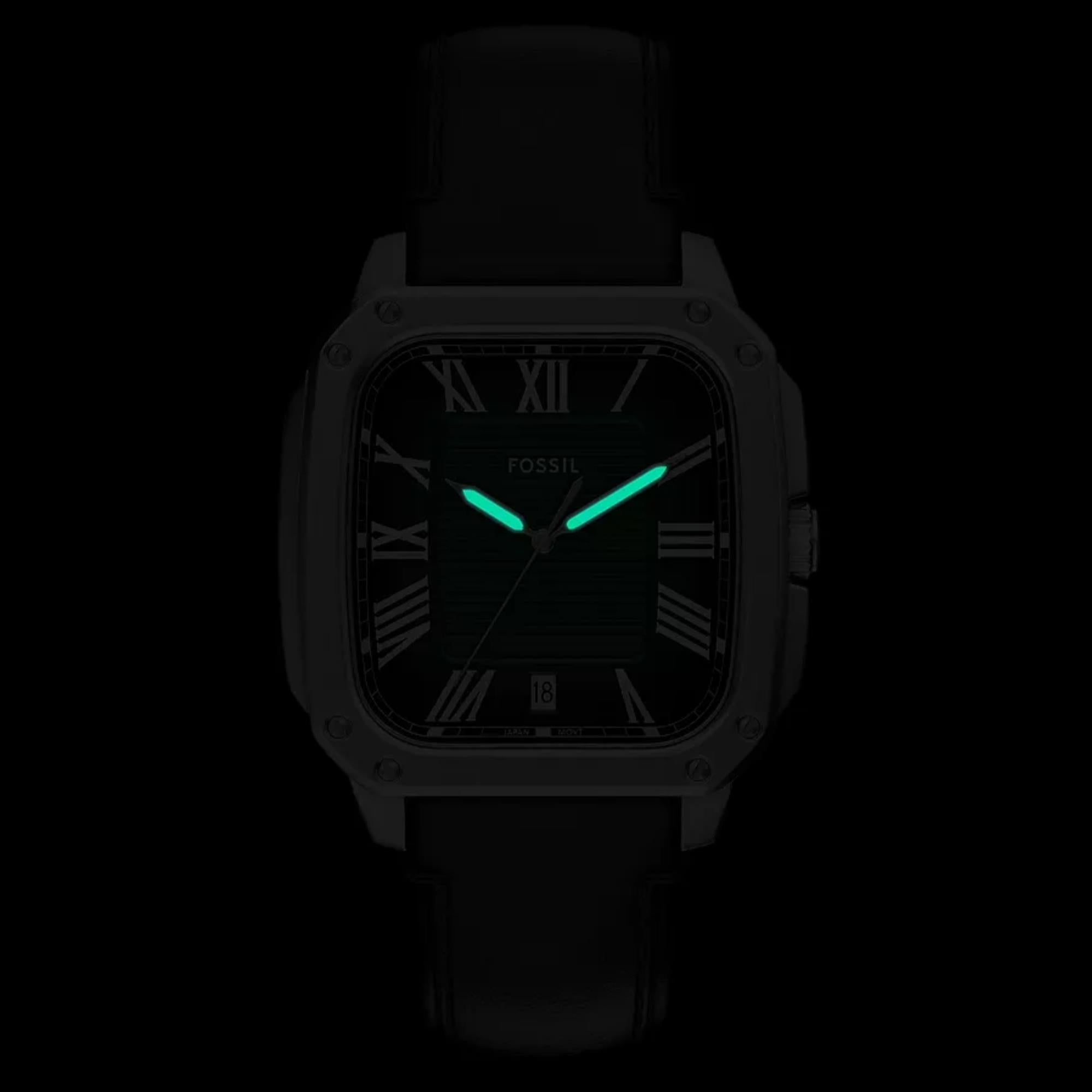 Fossil Crosby 42mm Green Dial Leather Mens Quartz Watch FS6150