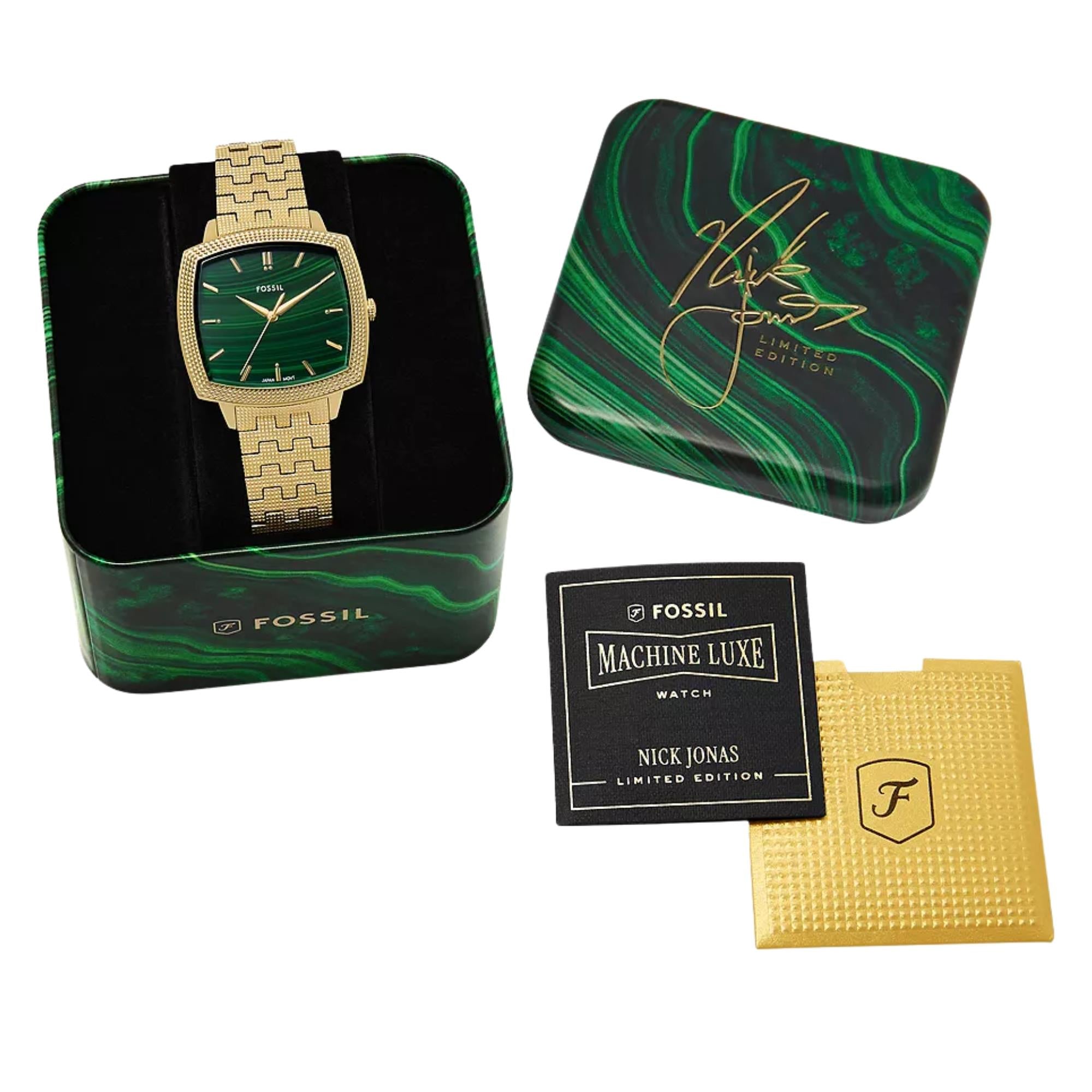 Fossil Machine x Nick Jonas 37mm Green Dial Steel Quartz Watch LE1217