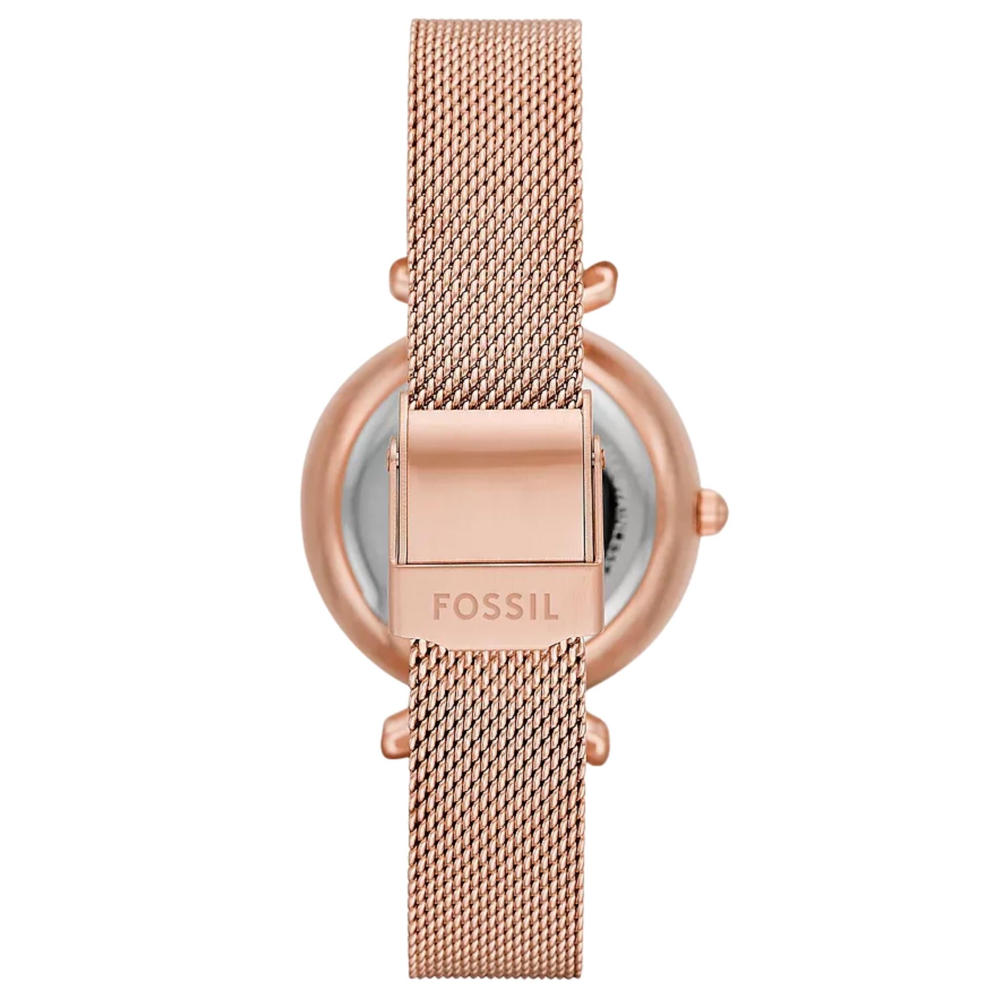 Fossil Carlie 28mm Skeleton Mother of Pearl Dial Steel Ladies Automatic Watch ME3188