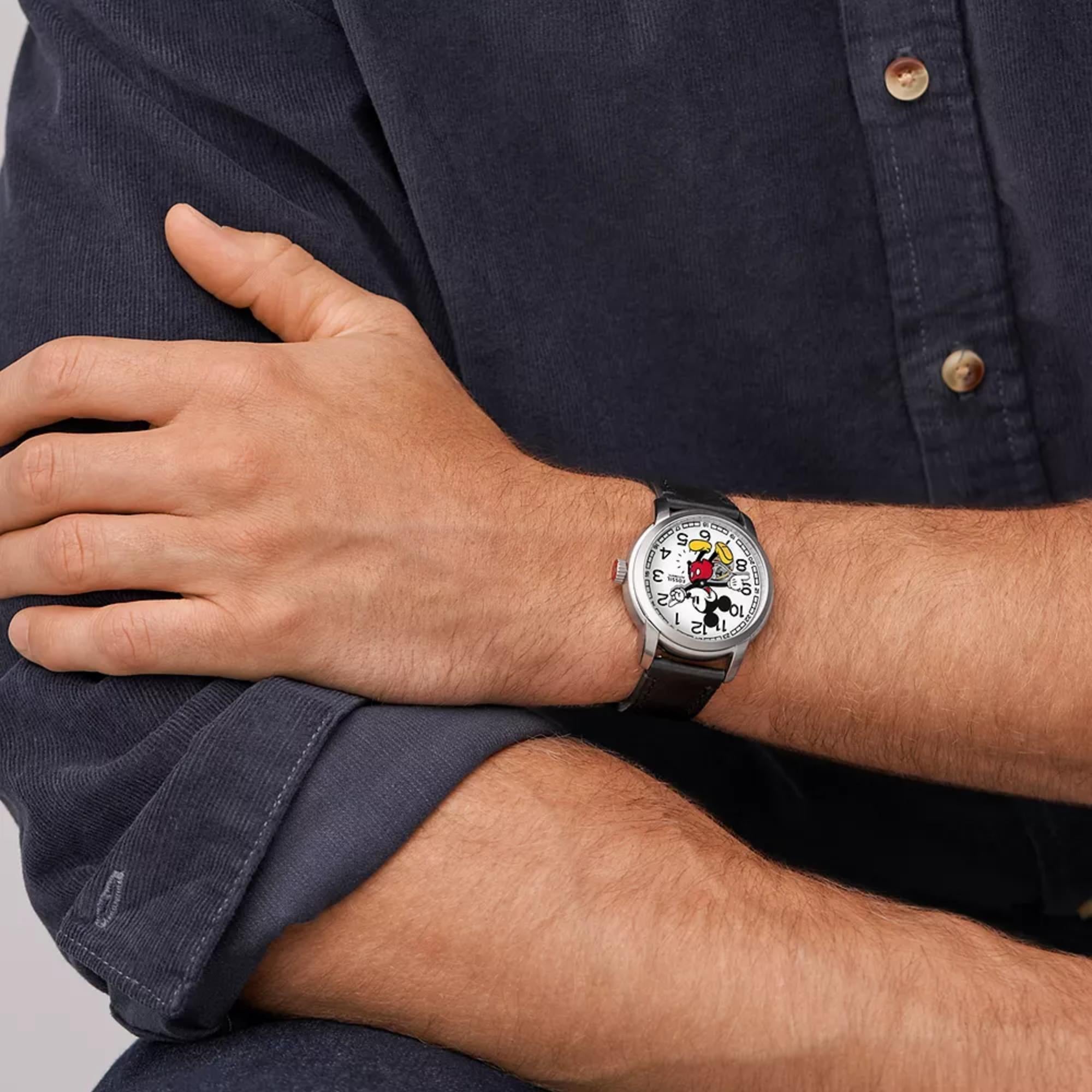 Fossil Disney Mickey Mouse 40mm Special Edition White Dial Leather Automatic Watch SE1111