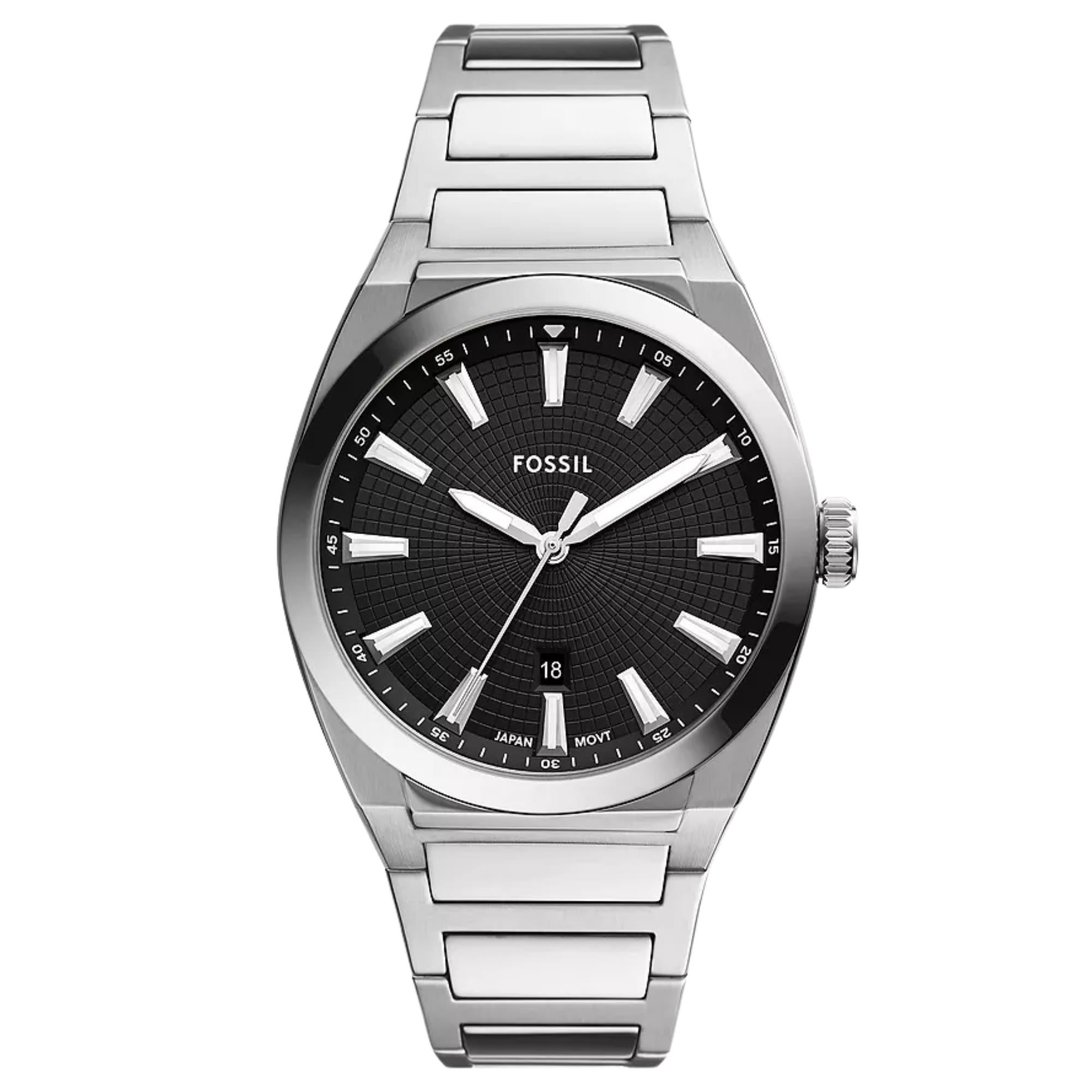 Fossil Everett 42mm Black Dial Steel Mens Quartz Watch FS5821