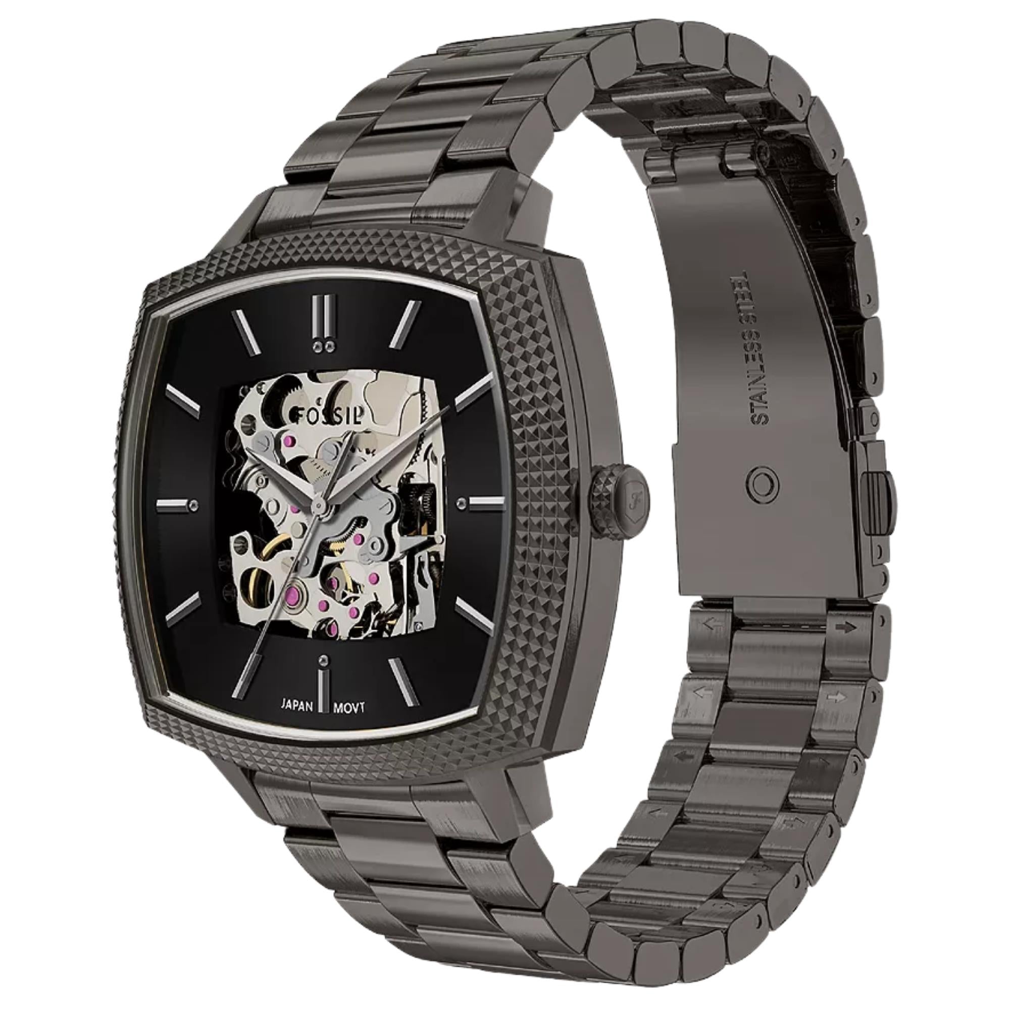 Fossil Machine x Nick Jonas 41mm Skeleton Black Dial Steel Automatic Watch LE1219