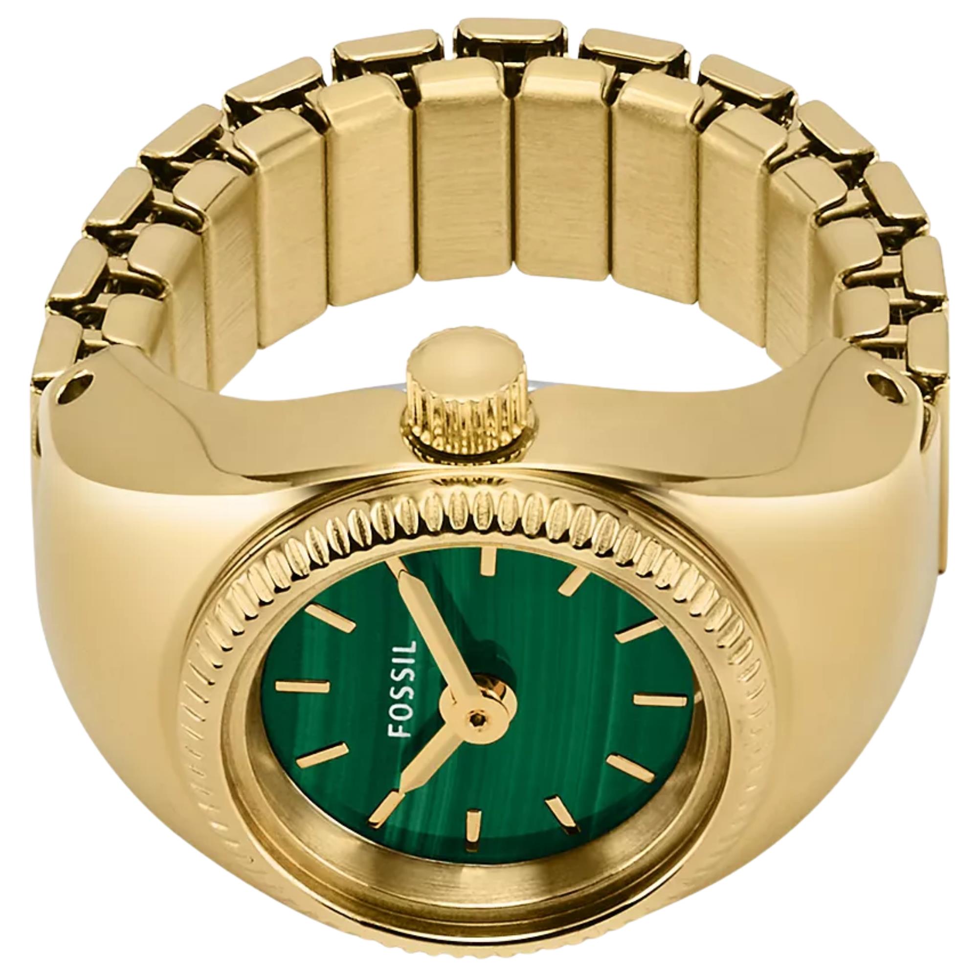 Fossil 15mm Green Dial Steel Ladies Quartz Ring Watch ES5308