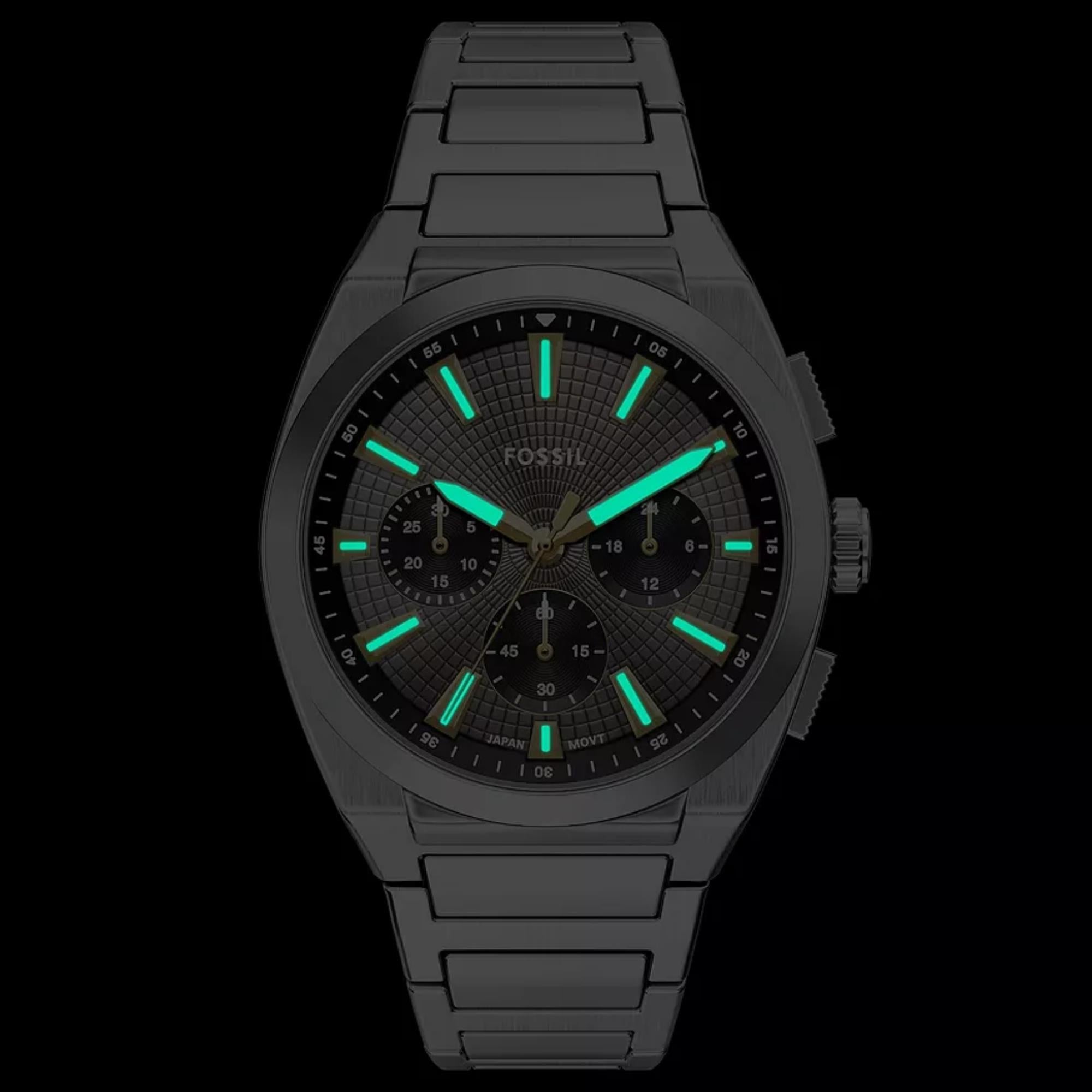 Fossil Everett 44mm Chronograph Gray Dial Steel Mens Quartz Watch FS6128