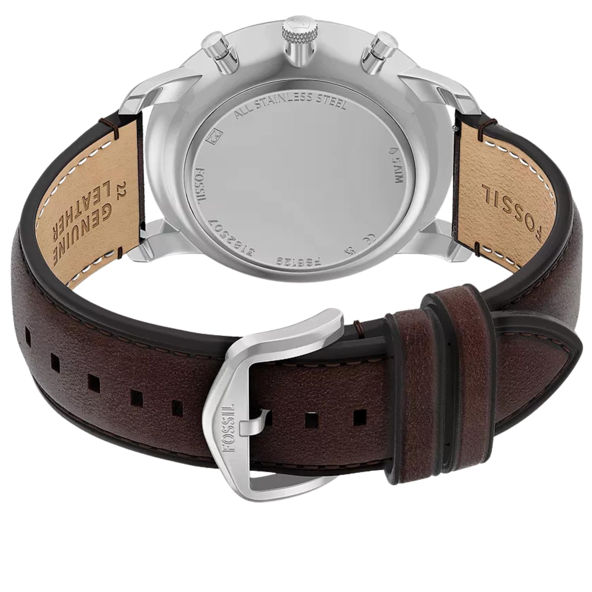 Fossil Neutra 44mm Chronograph Gray Dial Leather Mens Quartz Watch FS6129