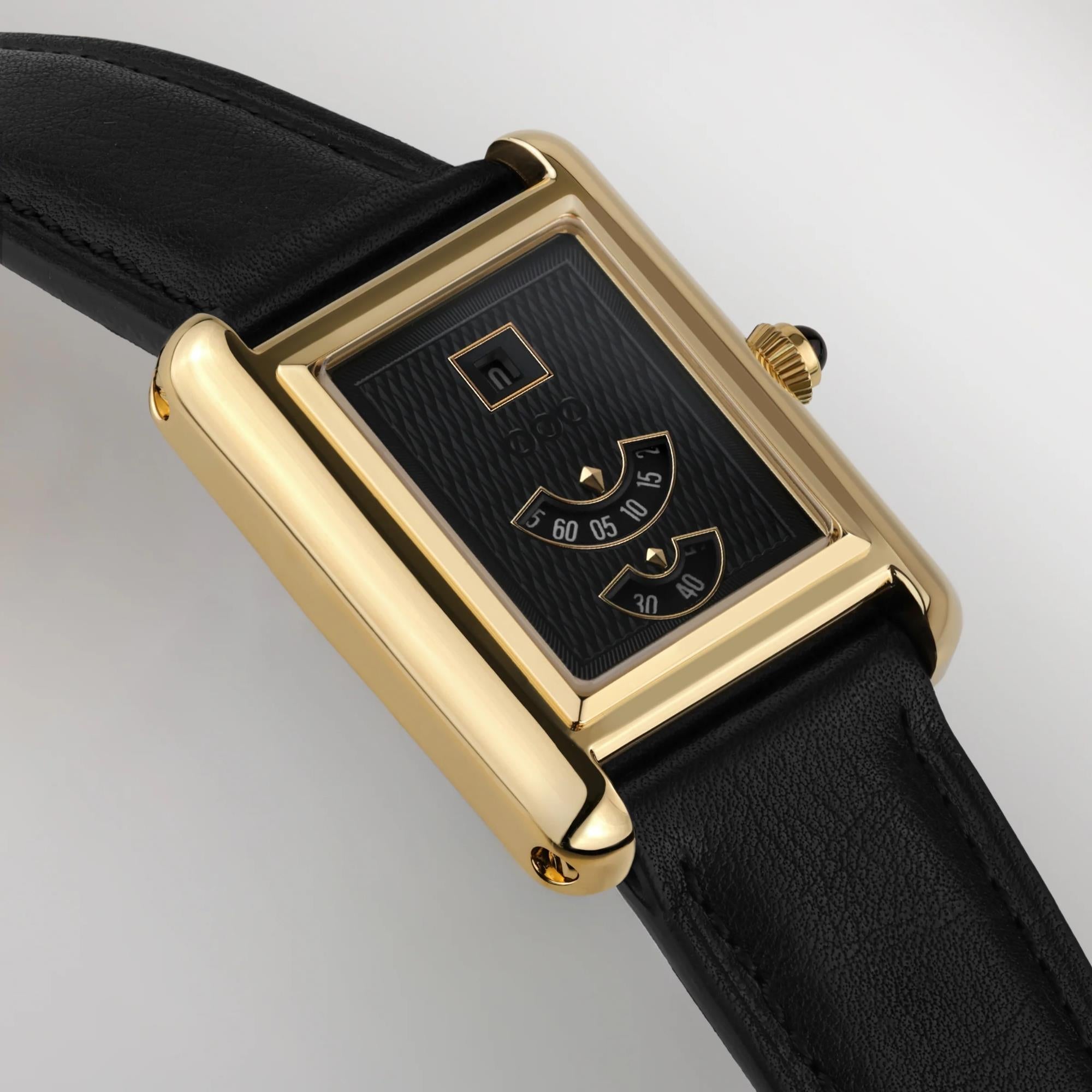 Out of Order Forma Venti Jump-Hour 30.5mm Aurum Noir Black Dial Leather Automatic Watch F20BLK.850