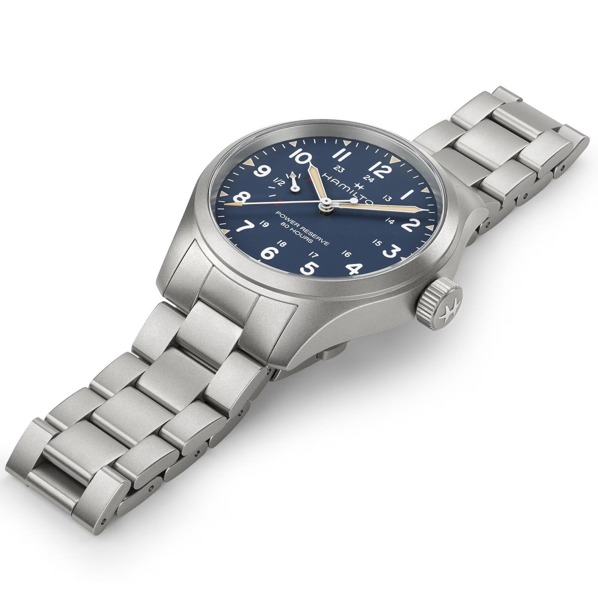 Hamilton Khaki Field 40mm Power Reserve Blue Dial Steel Mens Manual-Wind Watch H69509140