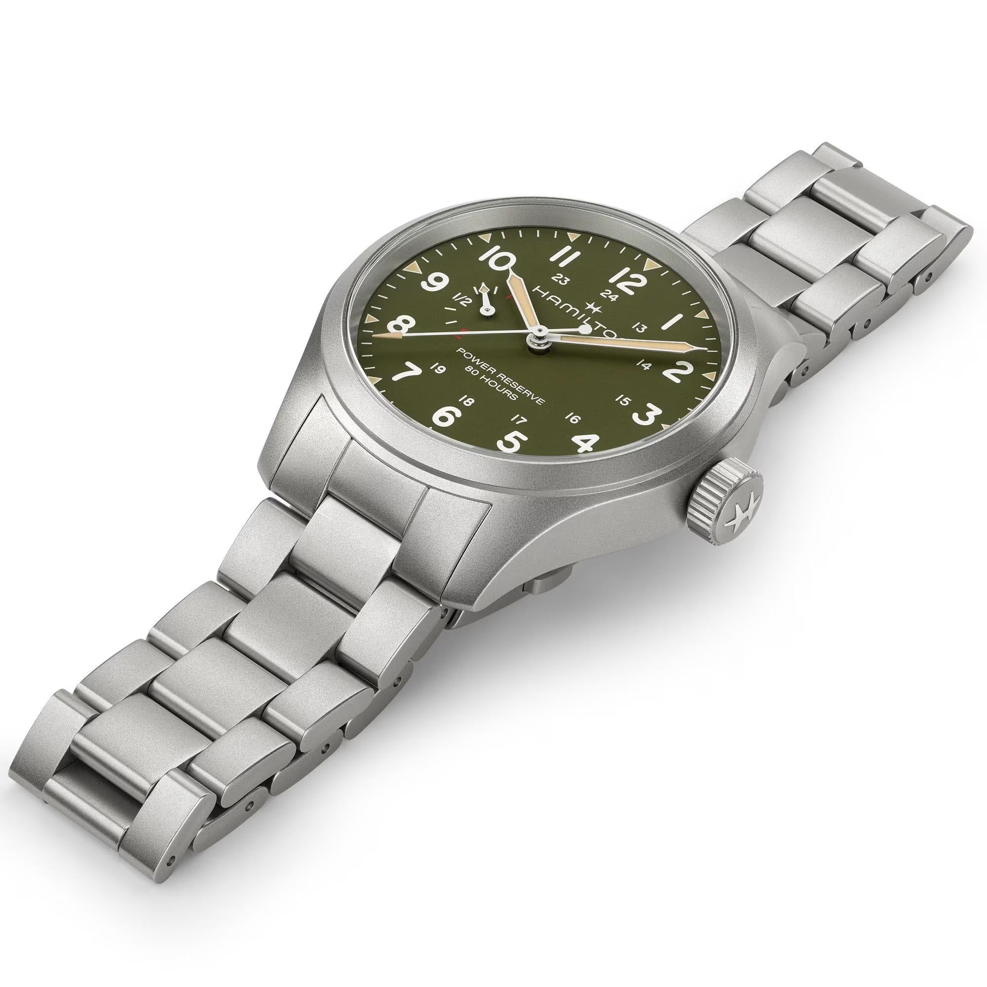 Hamilton Khaki Field 40mm Power Reserve Green Dial Steel Mens Manual-Wind Watch H69509160