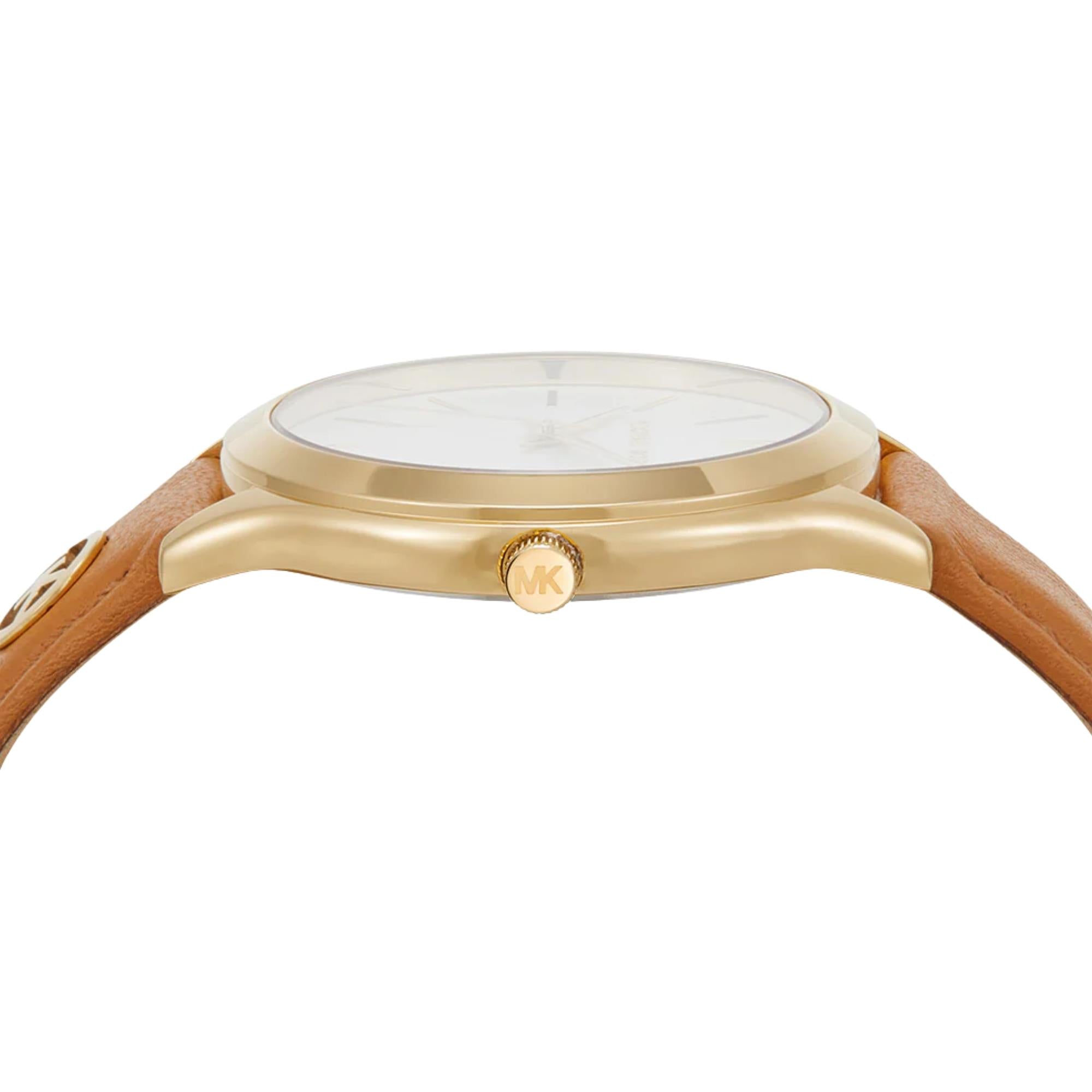 Michael Kors Slim Runway 38mm White Sunray Dial Leather Ladies Quartz Watch MK7543