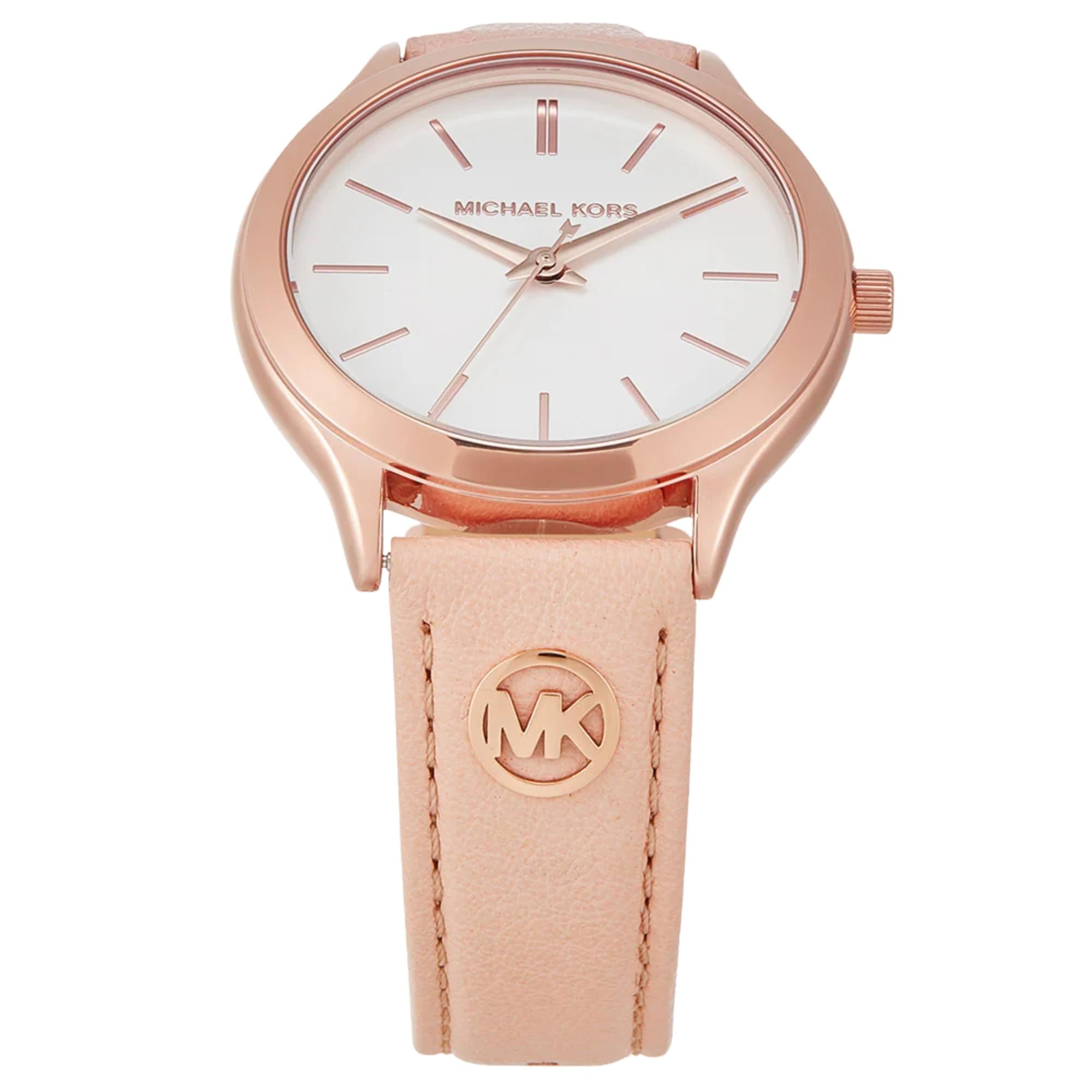 Michael Kors Slim Runway 38mm White Dial Leather Ladies Quartz Watch MK7545