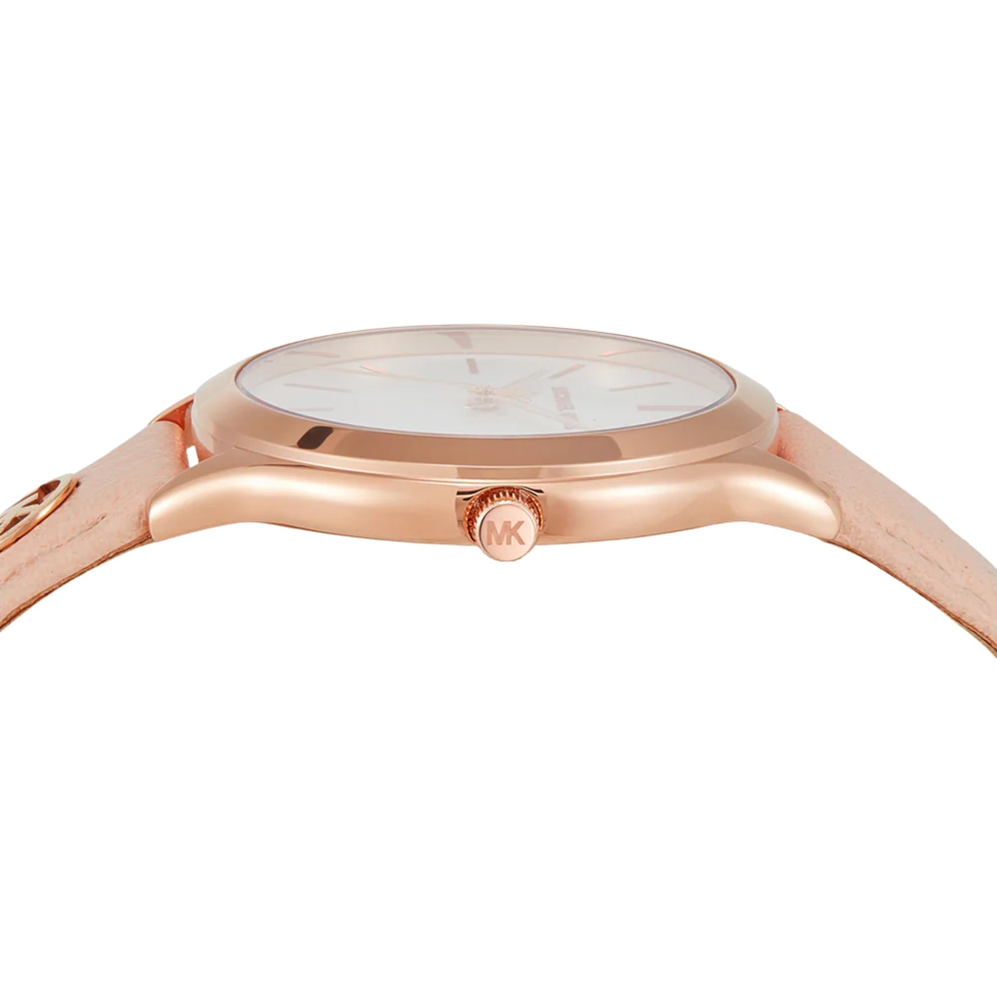 Michael Kors Slim Runway 38mm White Dial Leather Ladies Quartz Watch MK7545