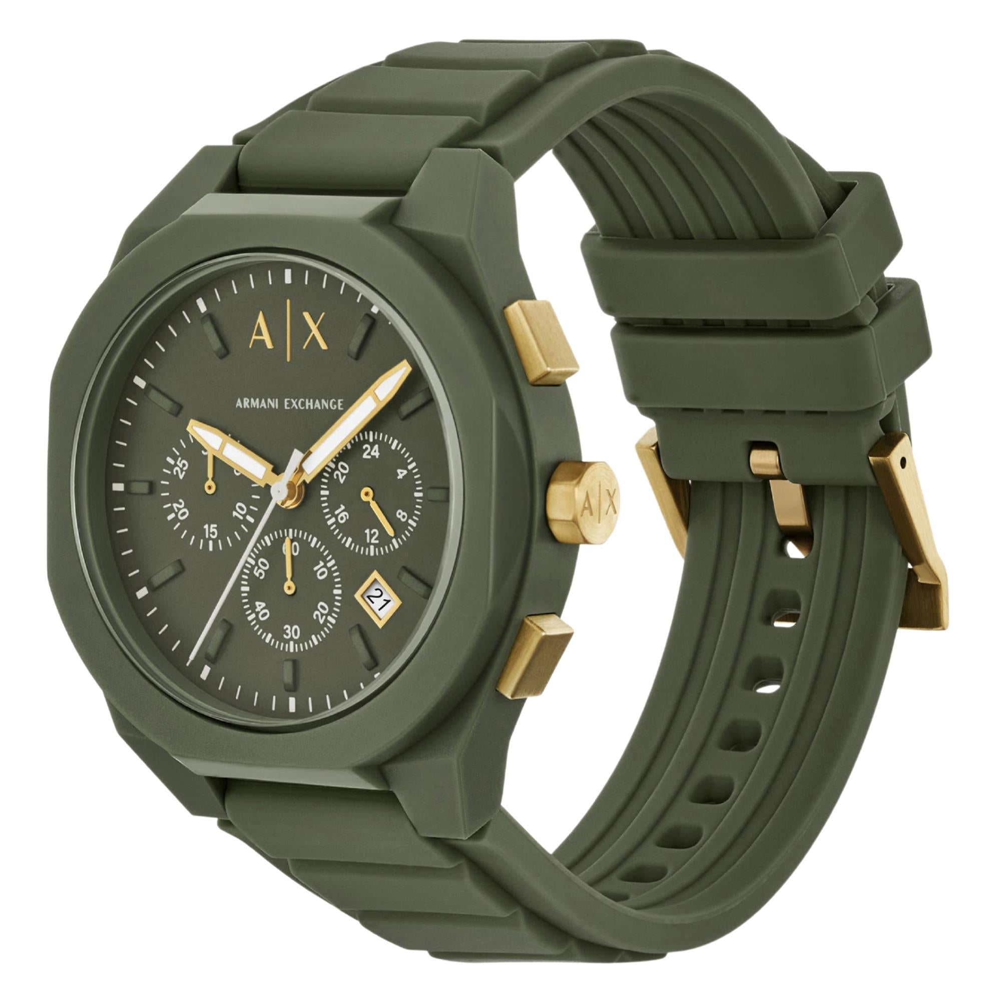 Armani Exchange Sync 44mm Chronograph Green Dial Silicone Mens Quartz Watch AX4169