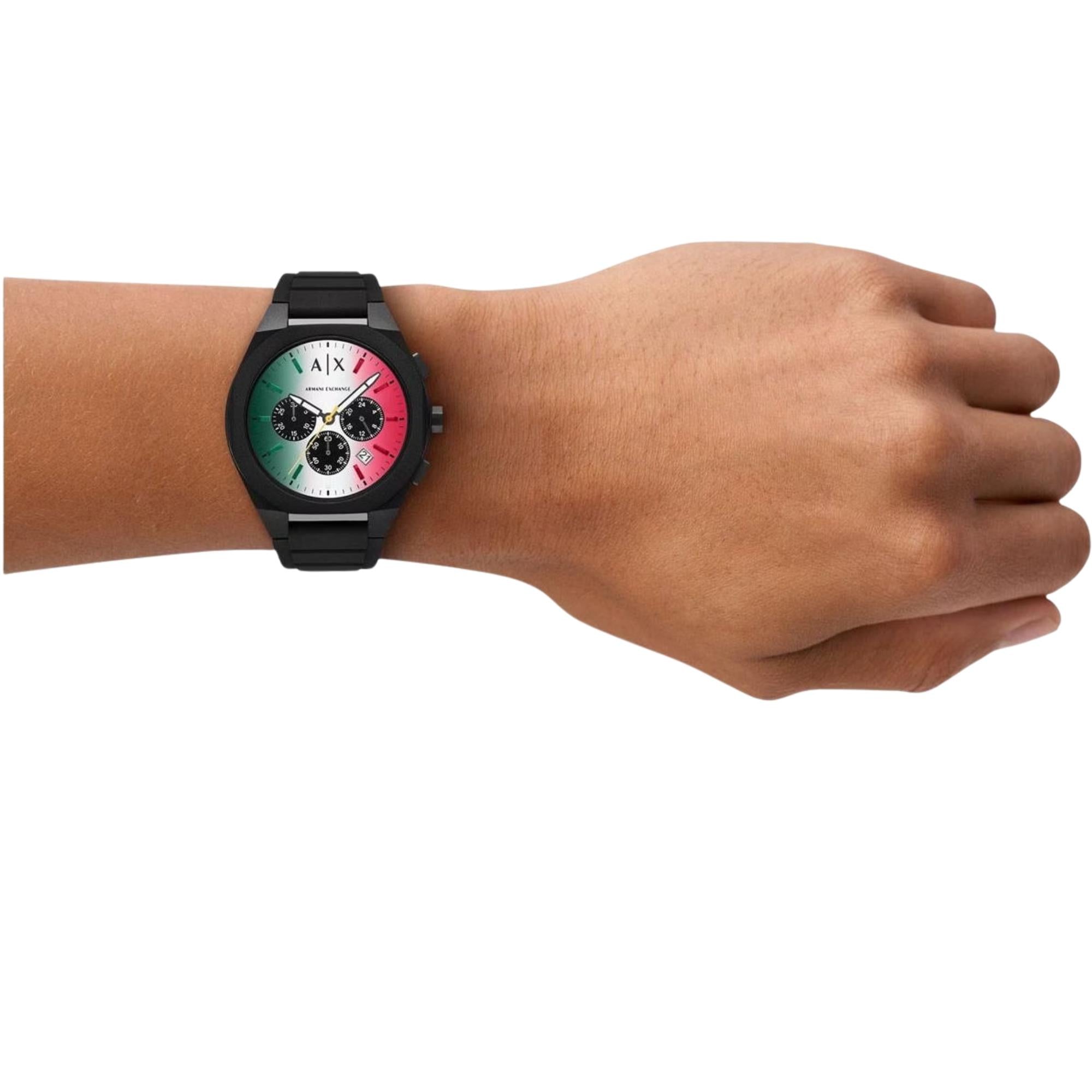 Armani Exchange Sync 44mm Chronograph Multi-Colour Dial Silicone Mens Quartz Watch AX4173
