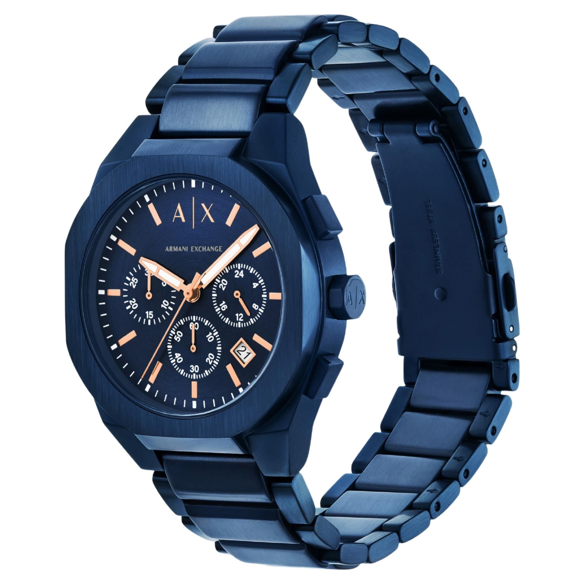 Armani Exchange Sync 42mm Chronograph Blue Dial Steel Mens Quartz Watch AX4189